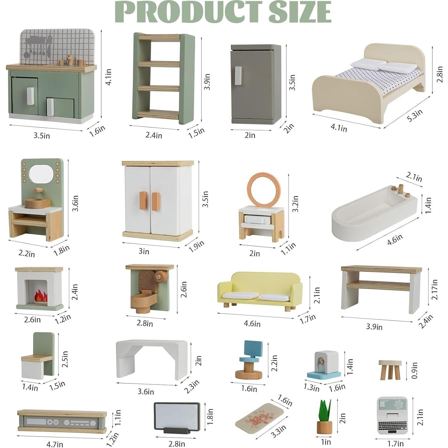 Juego de Muebles de Casa de Muñecas GSERIN 23 PCS Madera