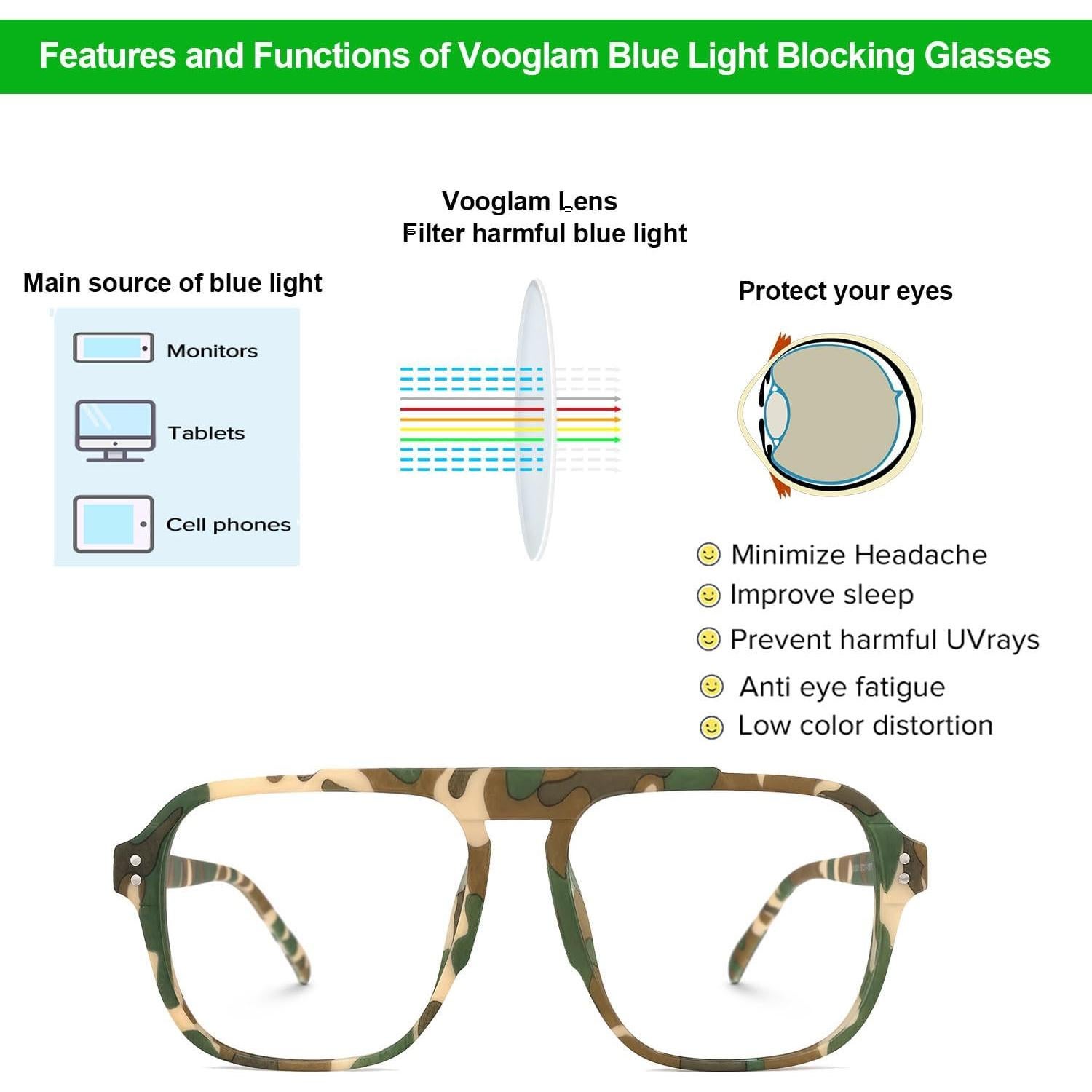 Gafas VOOGLAM Aviador Anti-Luz Azul para Ojos Secos