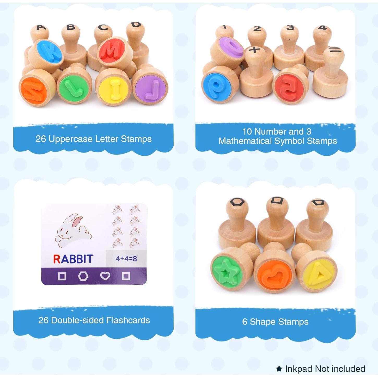 Set de Sellos de Letras y Números de Madera Bababuarmney