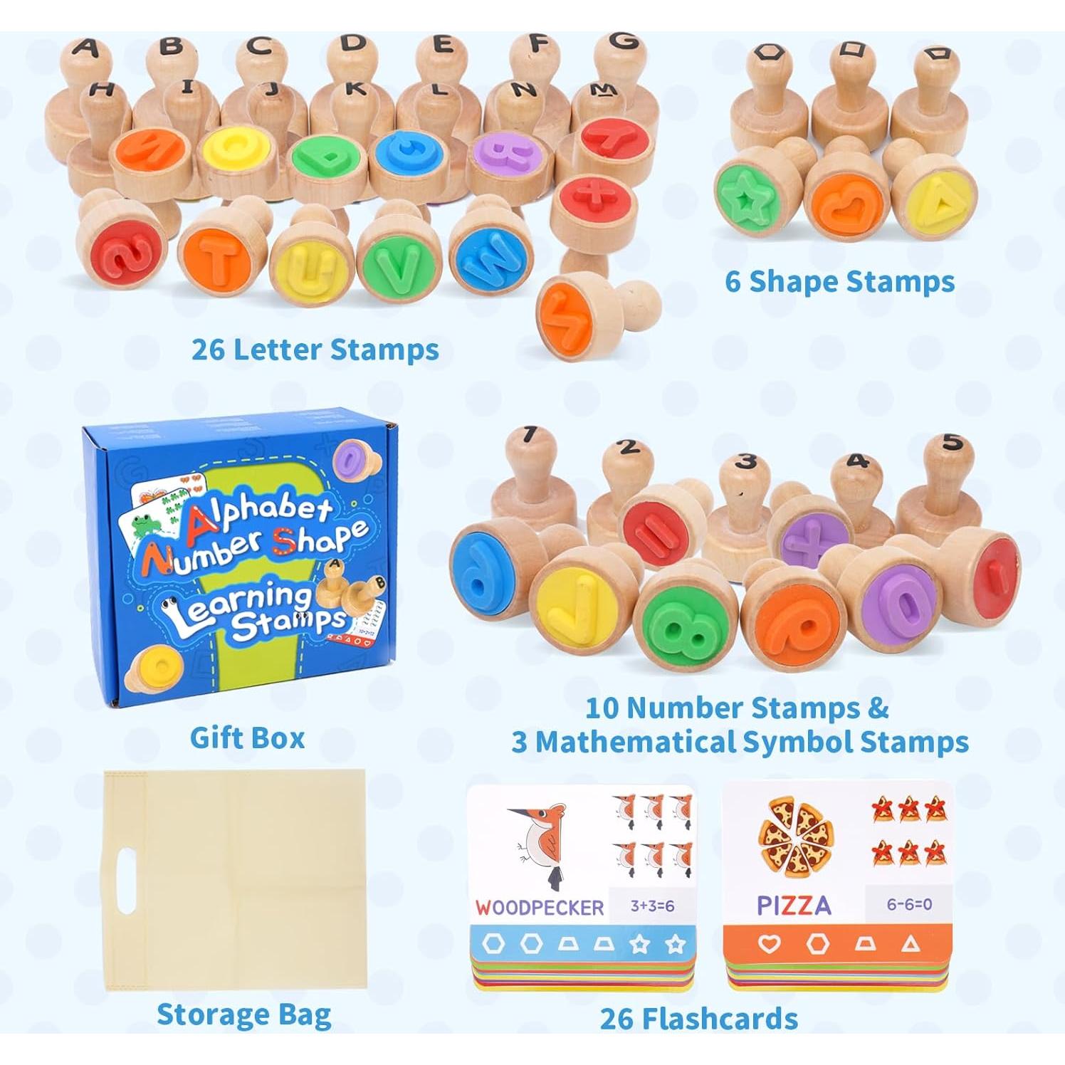 Set de Sellos de Letras y Números de Madera Bababuarmney