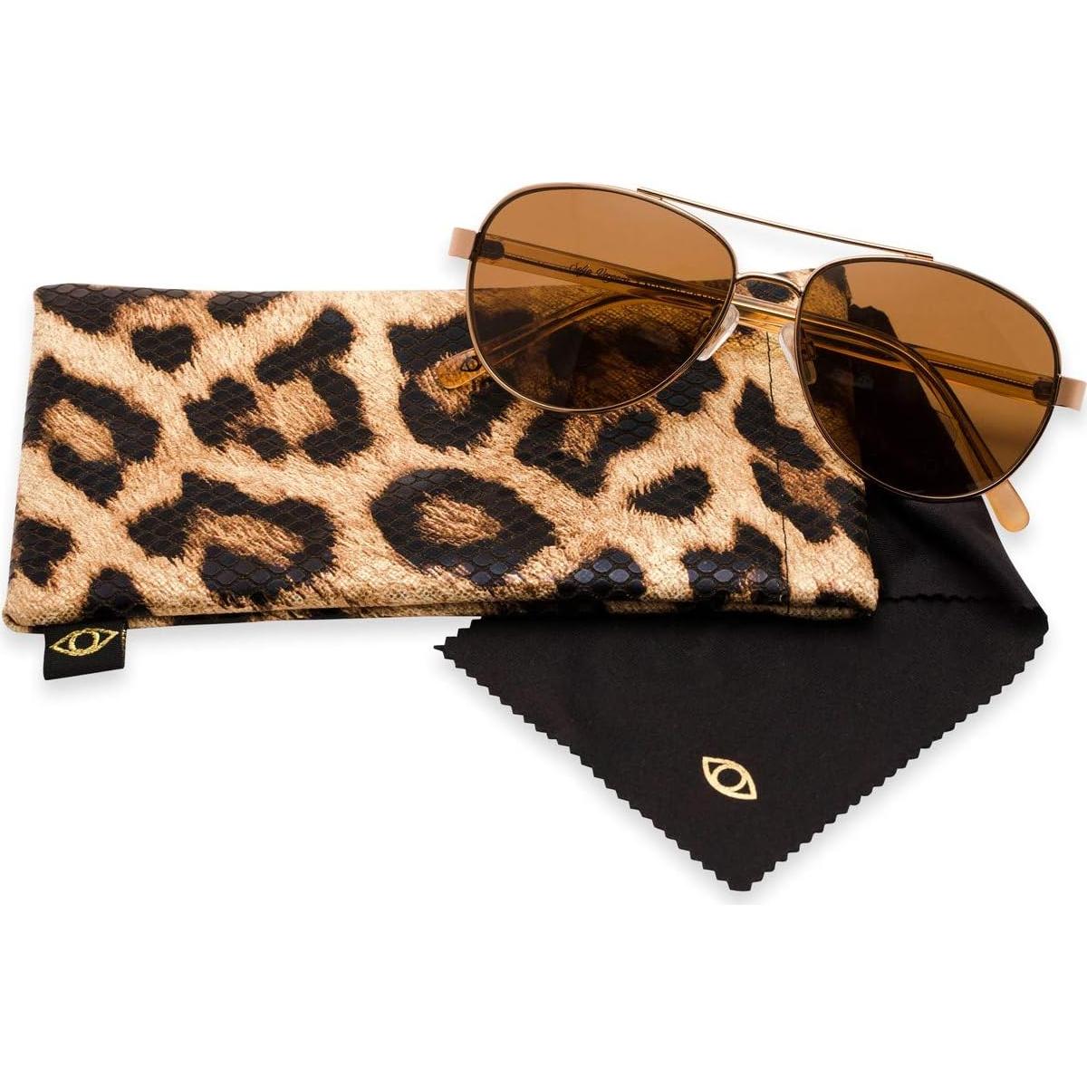 Sofia Vergara x Women's Carmen SunReaders Aviator Reading Glasses, Shiny Bronze Frame with Crystal Amber Temples, 57 mm + 2