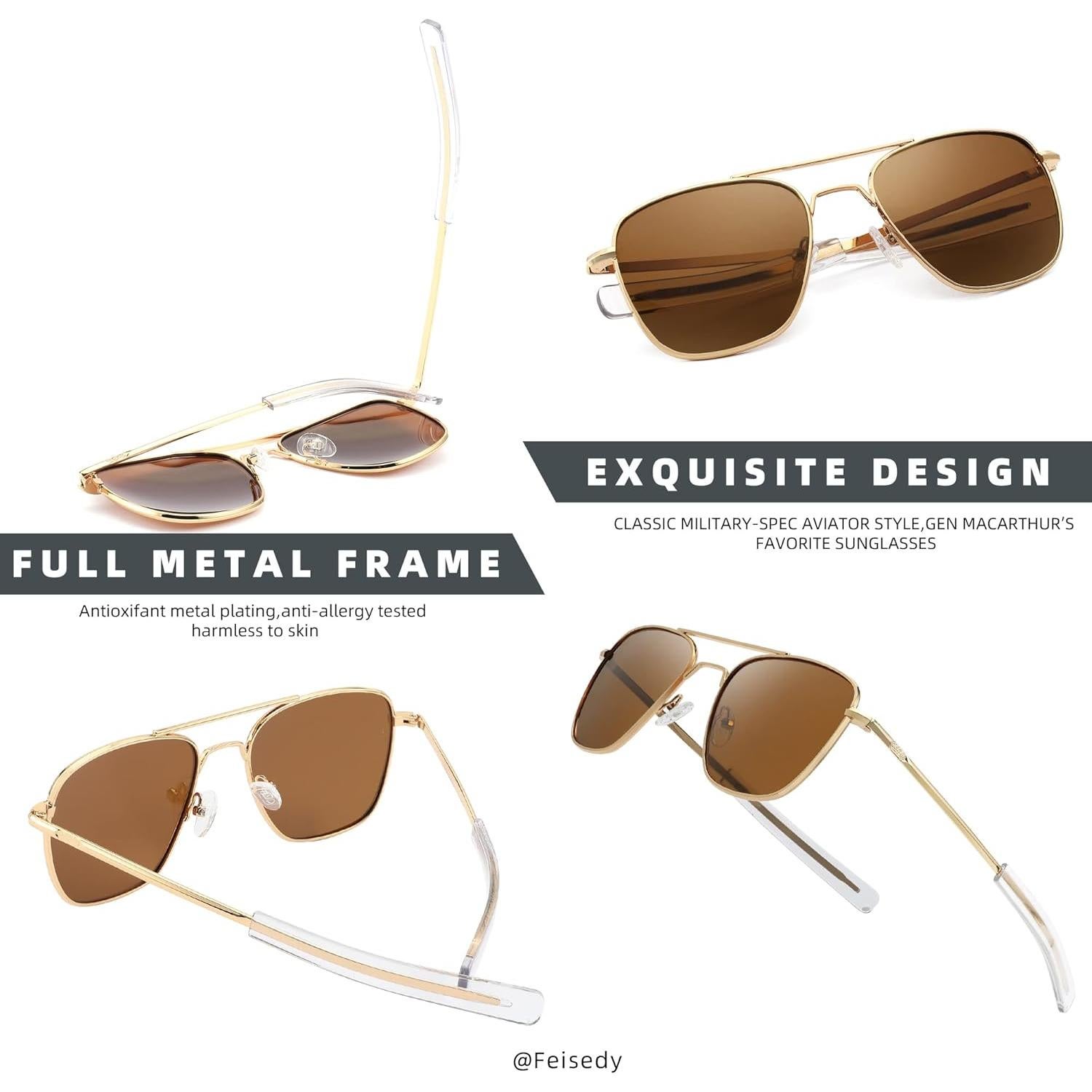 Gafas de Sol Aviador FEISEDY Polarizadas Marco Dorado