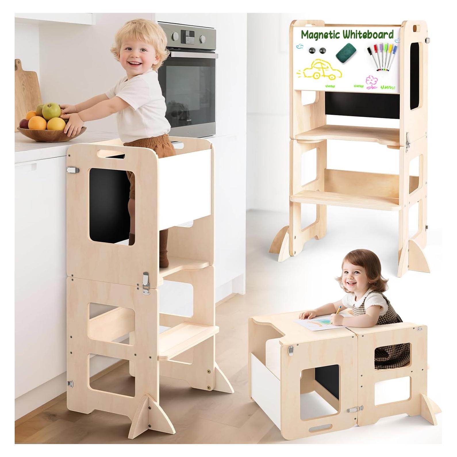 Escalera de Cocina 4 en 1 para Niños QS1720 con Pizarra