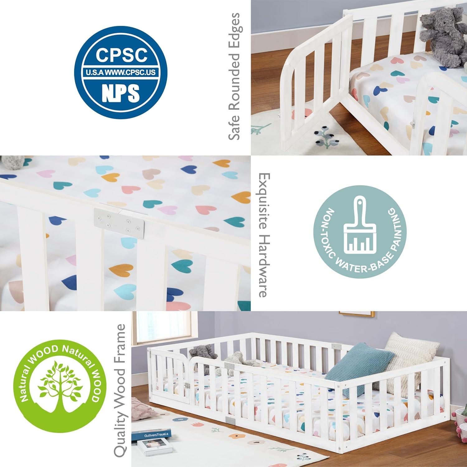 Marco de Cama Twin Spirich Montessori de Madera Blanca con Cerca