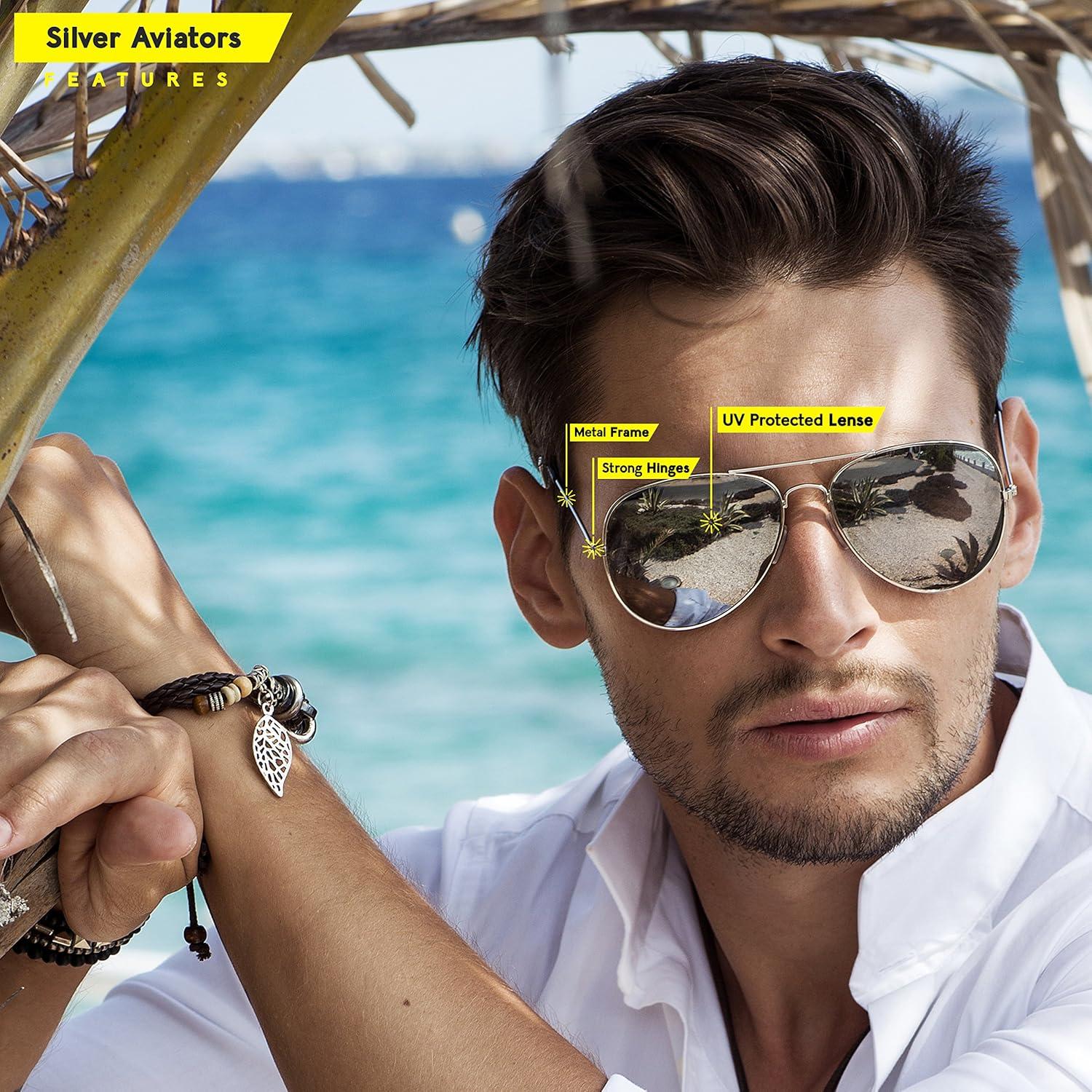 Gafas de sol aviador plateadas Skeleteen UV400 unisex