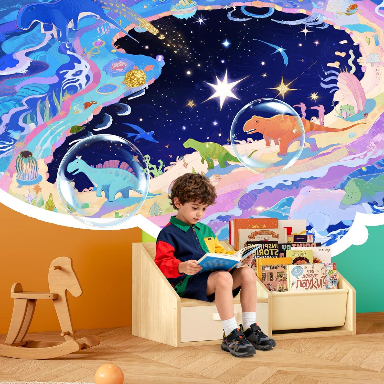 Estantería Montessori FKWin para Niños con Asiento - Librero de Madera 5 Niveles