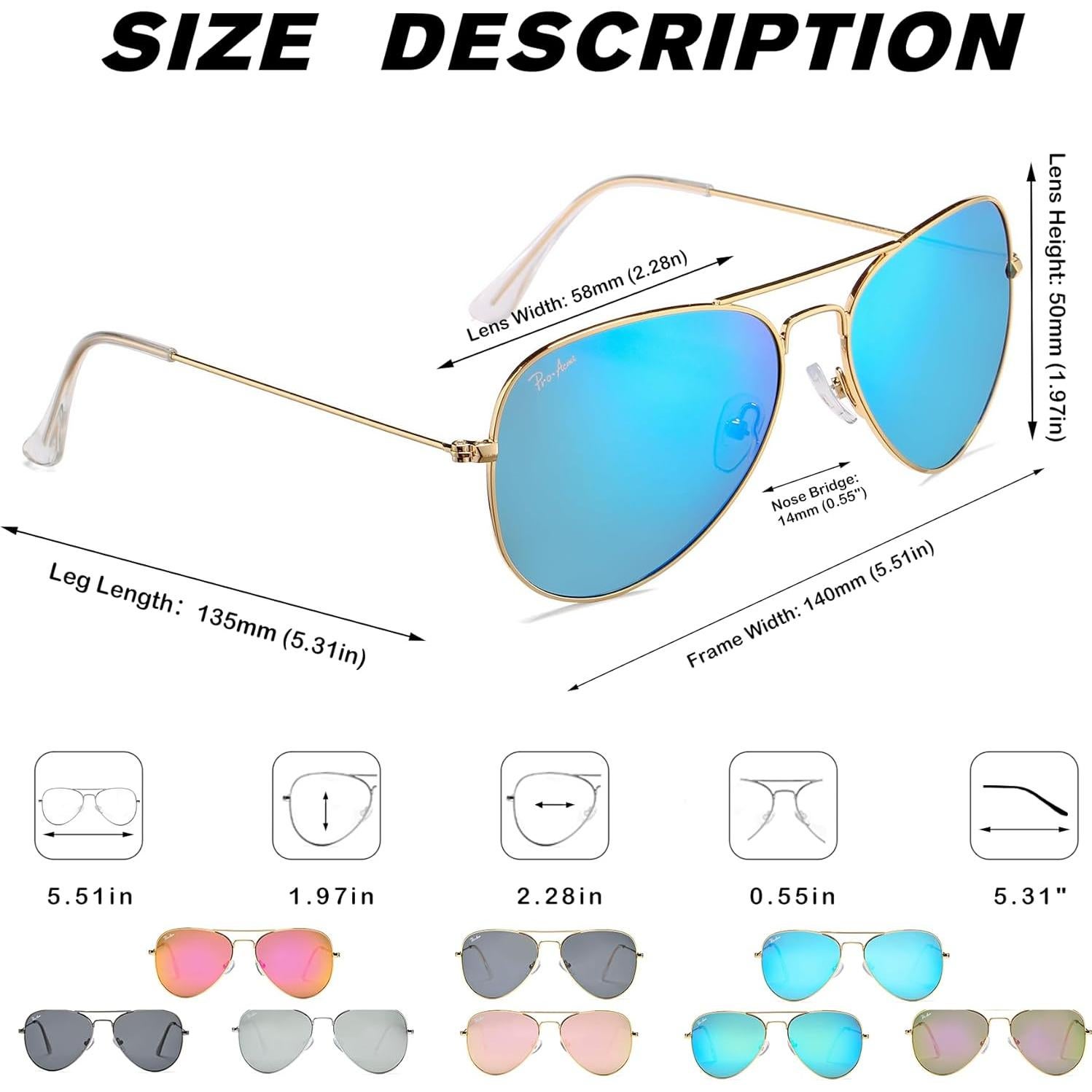 Gafas de Sol Pro Acme Classic Aviador UV400 58mm Unisex