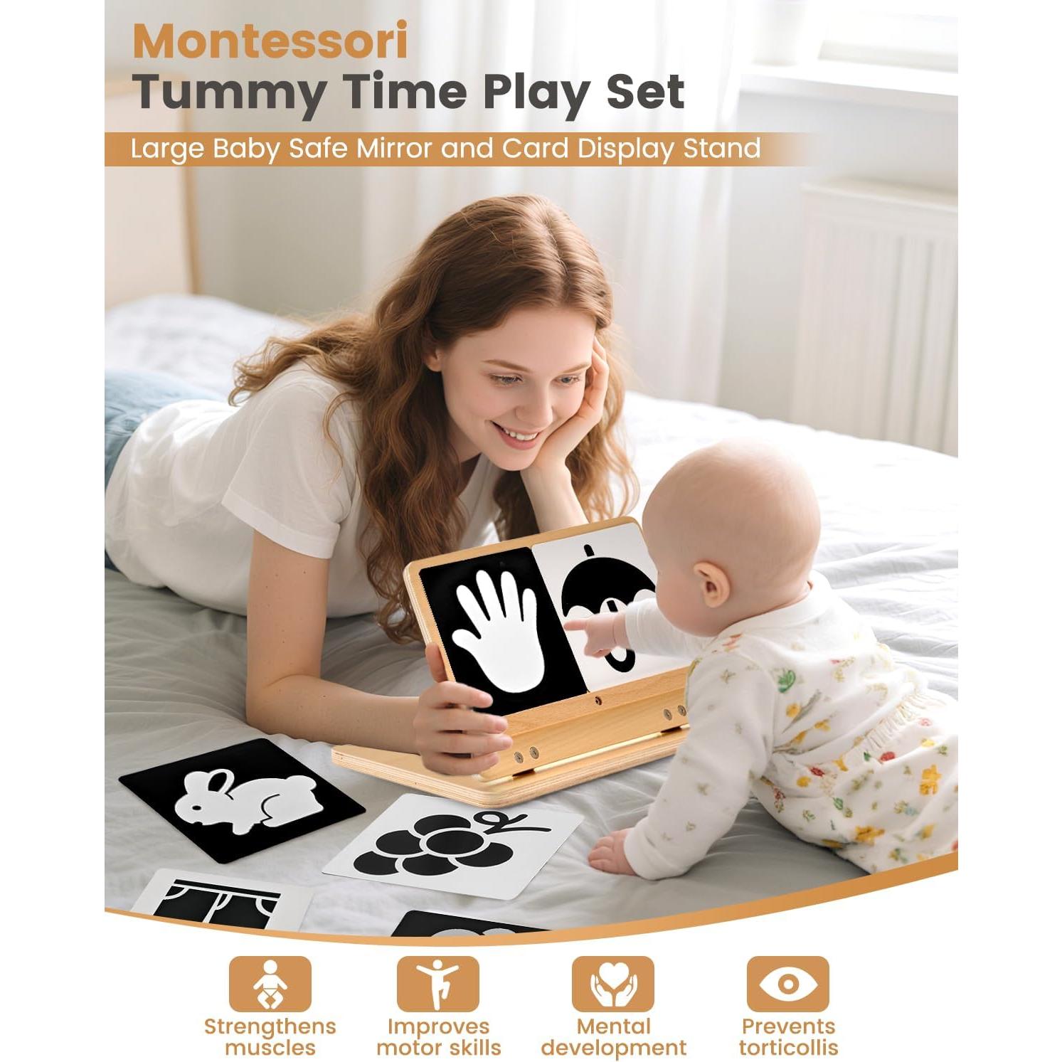 Espejo Montessori para Bebé Brezlio 2 en 1 con Tarjetas