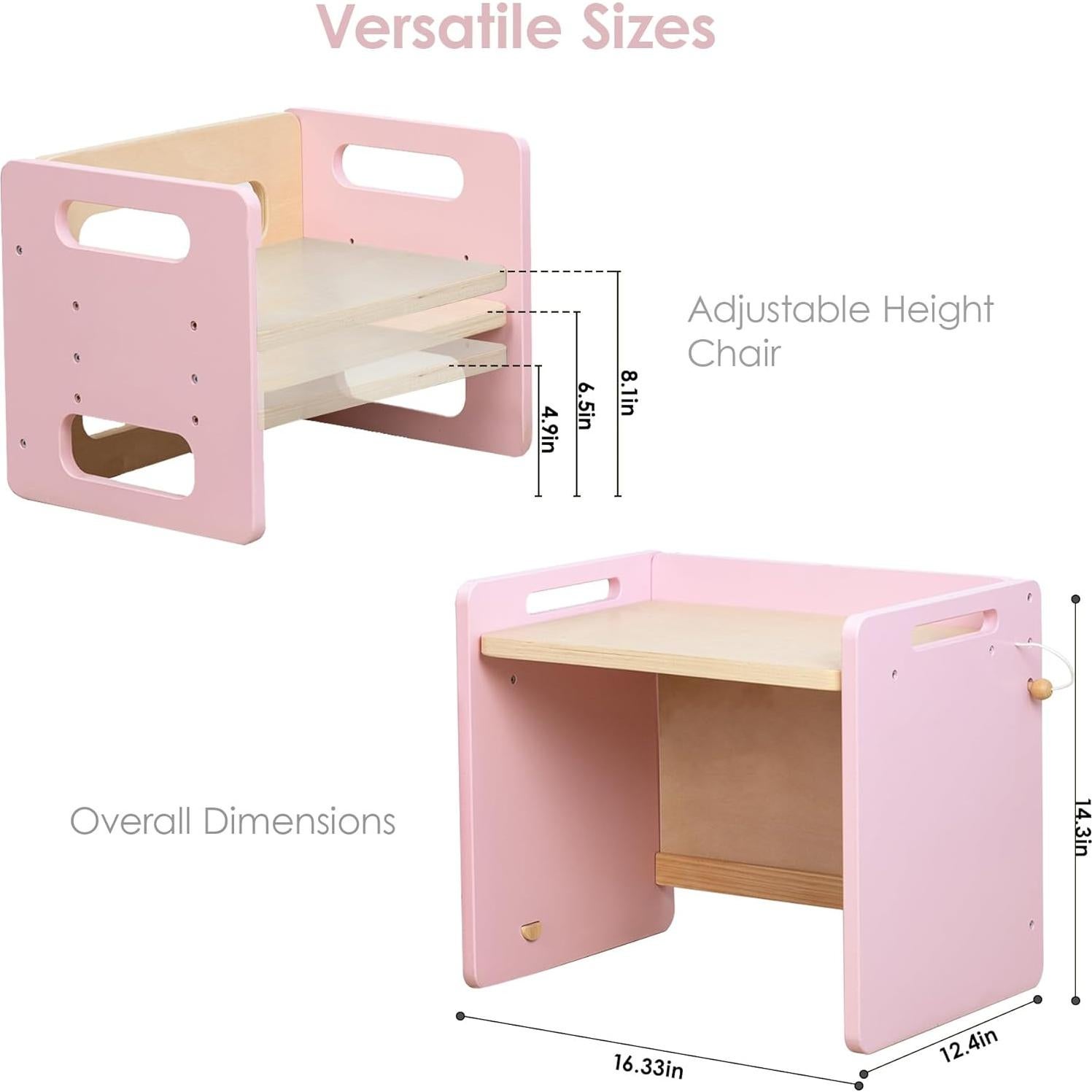 Mesa y Silla Montessori Rosa Ajustable para Niños Pequeños
