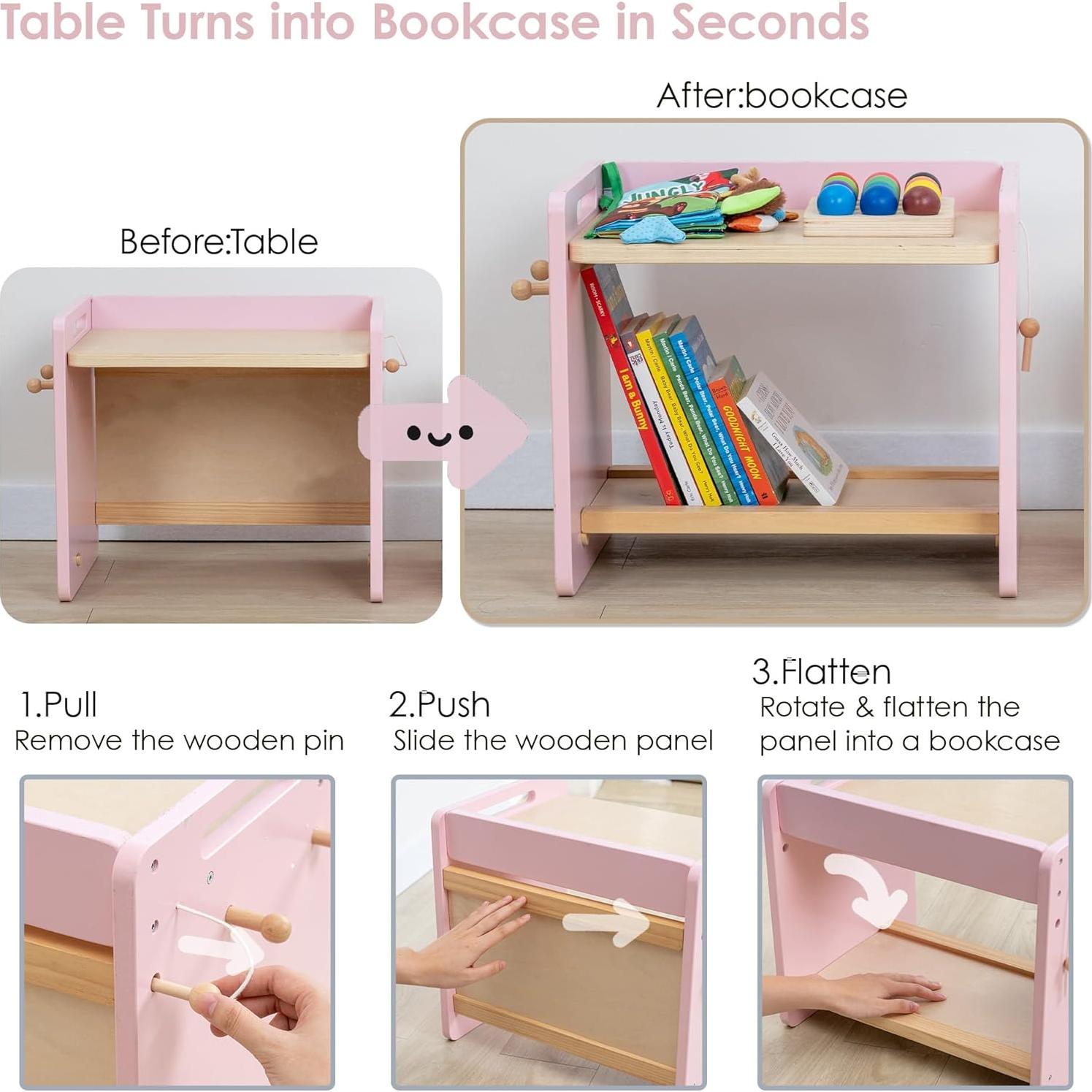 Mesa y Silla Montessori Rosa Ajustable para Niños Pequeños