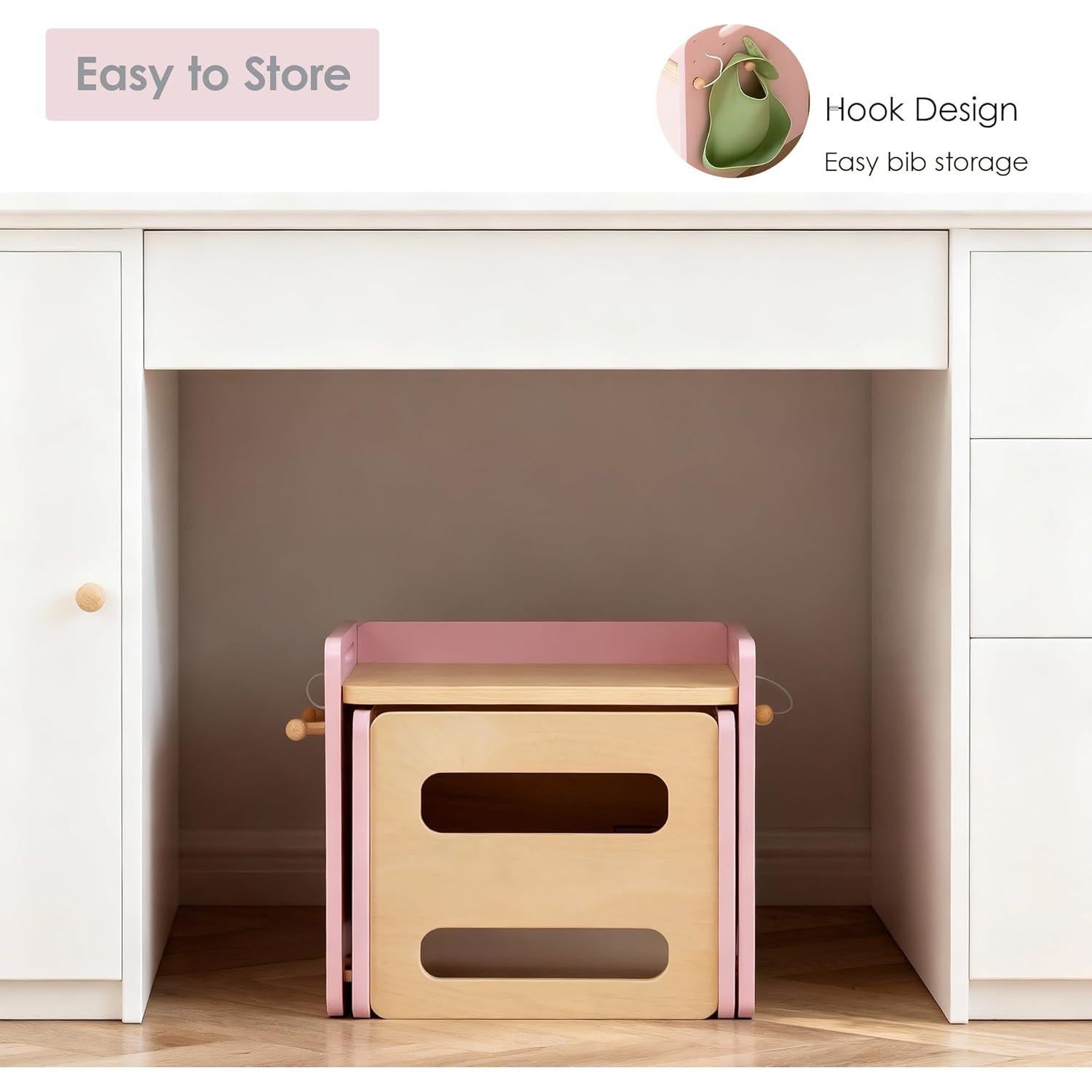 Mesa y Silla Montessori Rosa Ajustable para Niños Pequeños