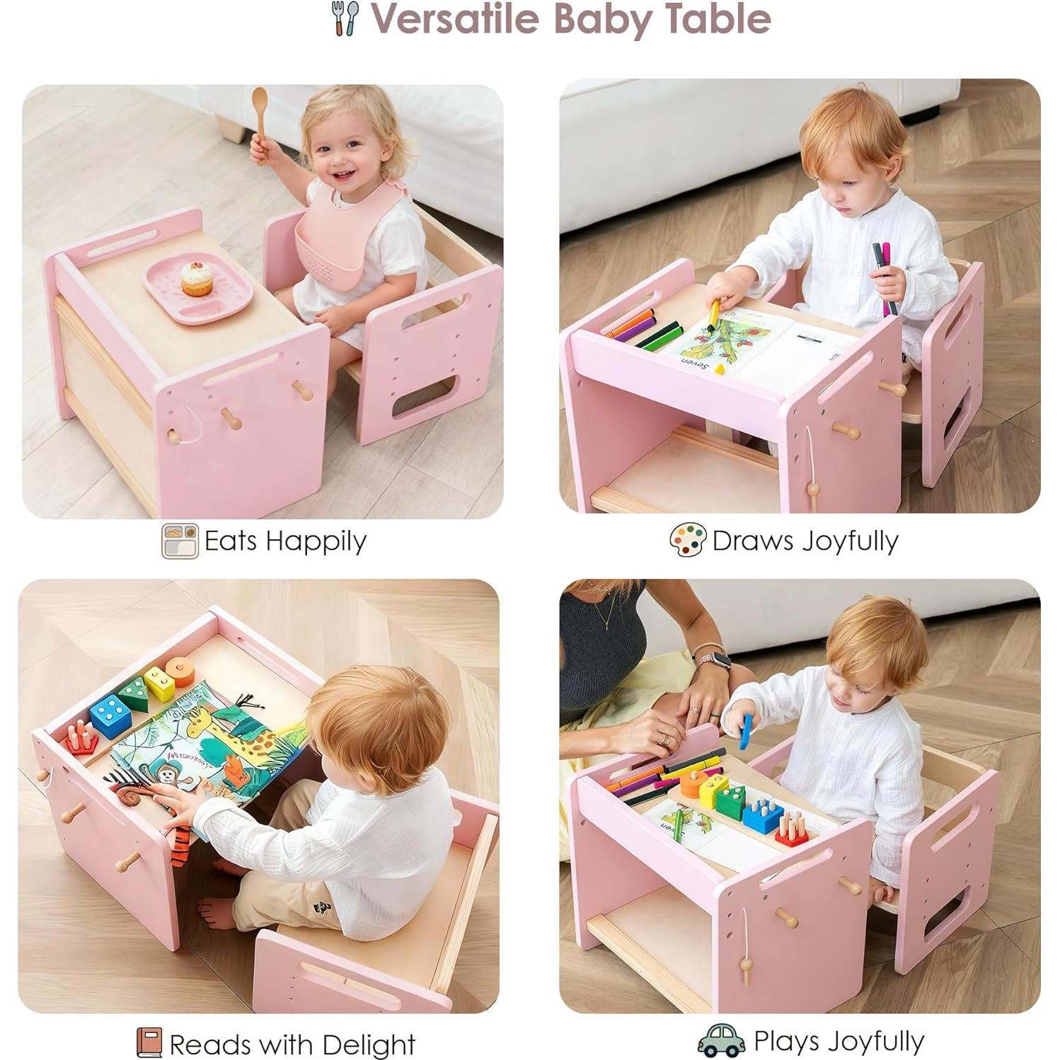 Mesa y Silla Montessori Rosa Ajustable para Niños Pequeños