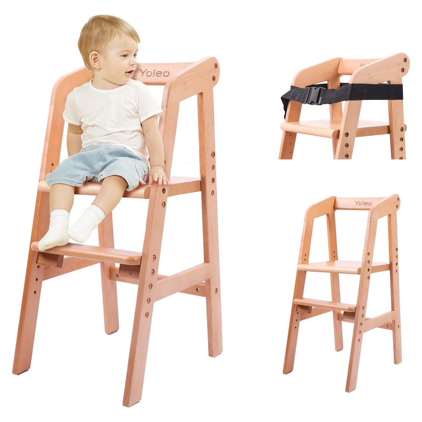 Silla Alta YOLEO de Madera para Niños Ajustable Natural