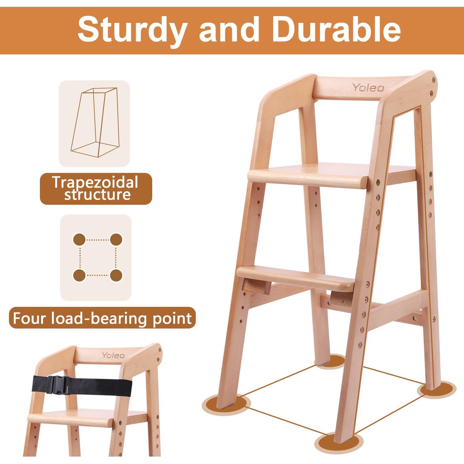 Silla Alta YOLEO de Madera para Niños Ajustable Natural