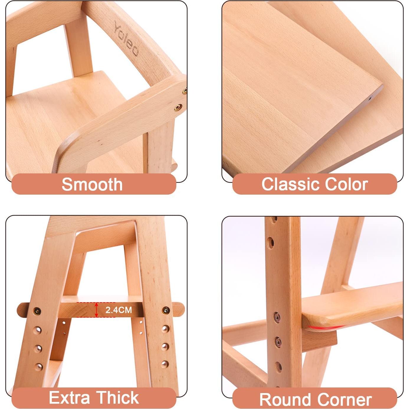 Silla Alta YOLEO de Madera para Niños Ajustable Natural