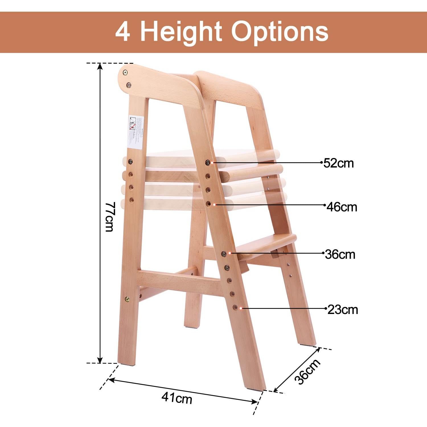 Silla Alta YOLEO de Madera para Niños Ajustable Natural
