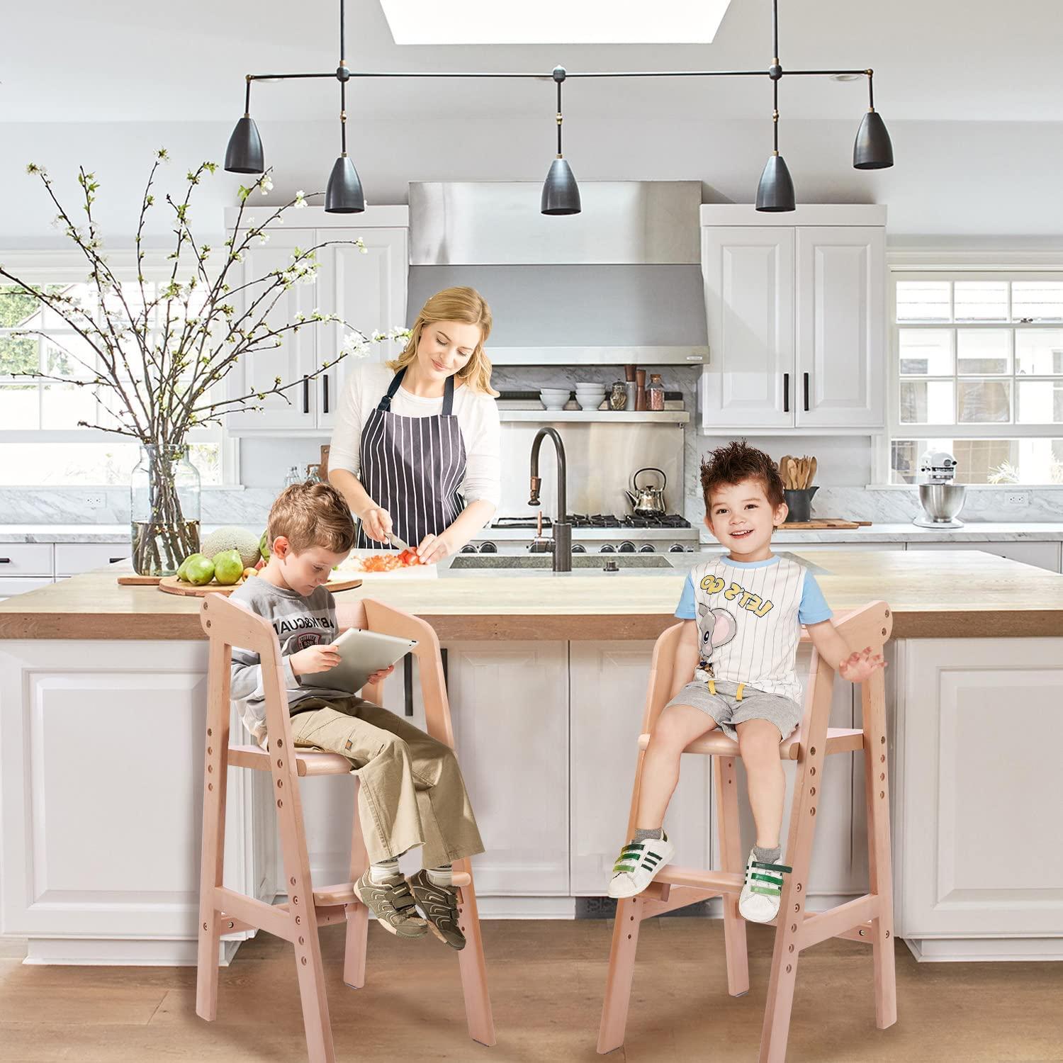 Silla Alta YOLEO de Madera para Niños Ajustable Natural