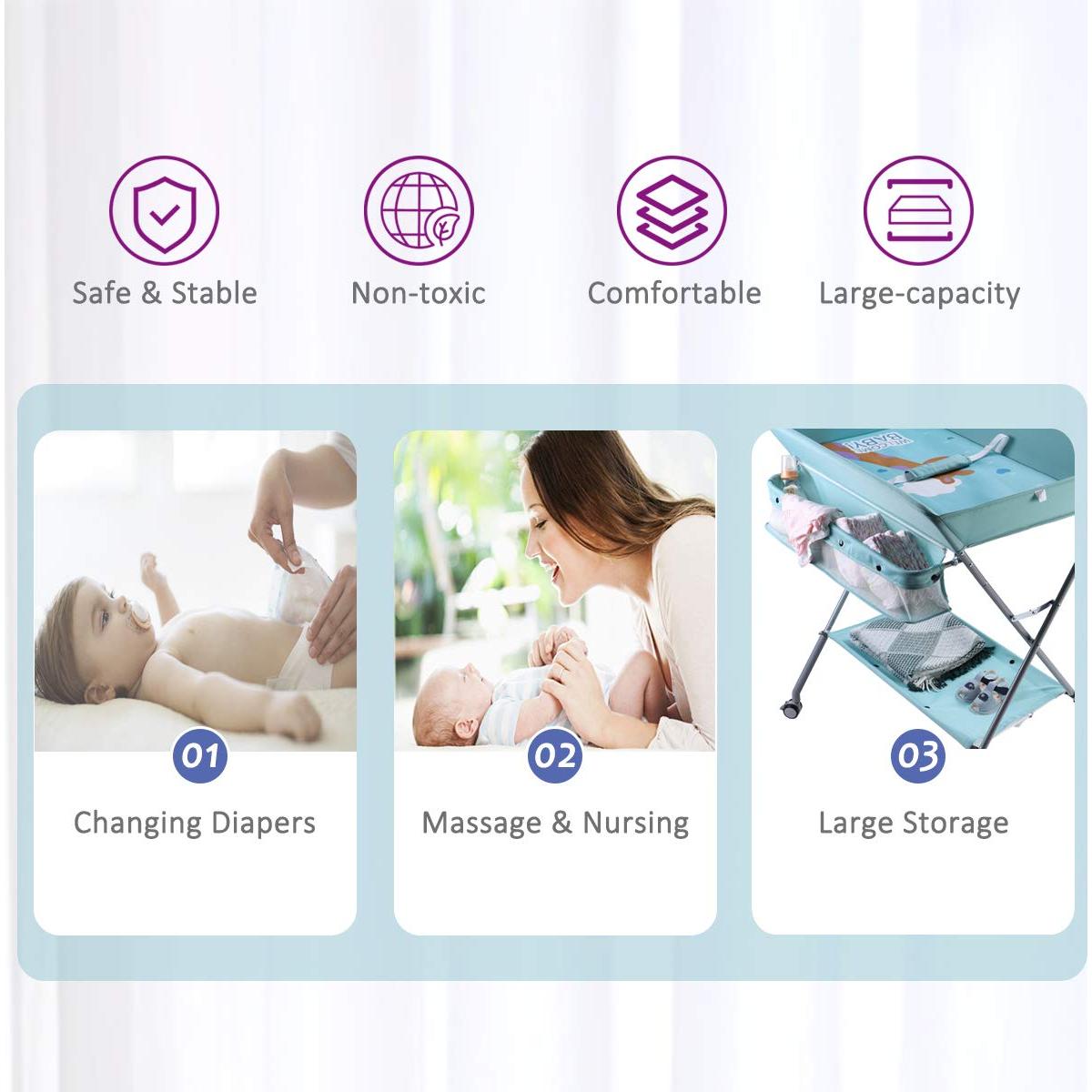 Mesa de Cambio de Bebé Plegable EGREE Verde Ajustable