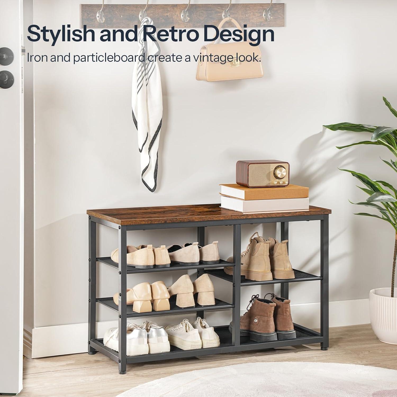 Banco para zapatos HOOBRO BF36HX01 80 cm Marrón Rústico y Negro