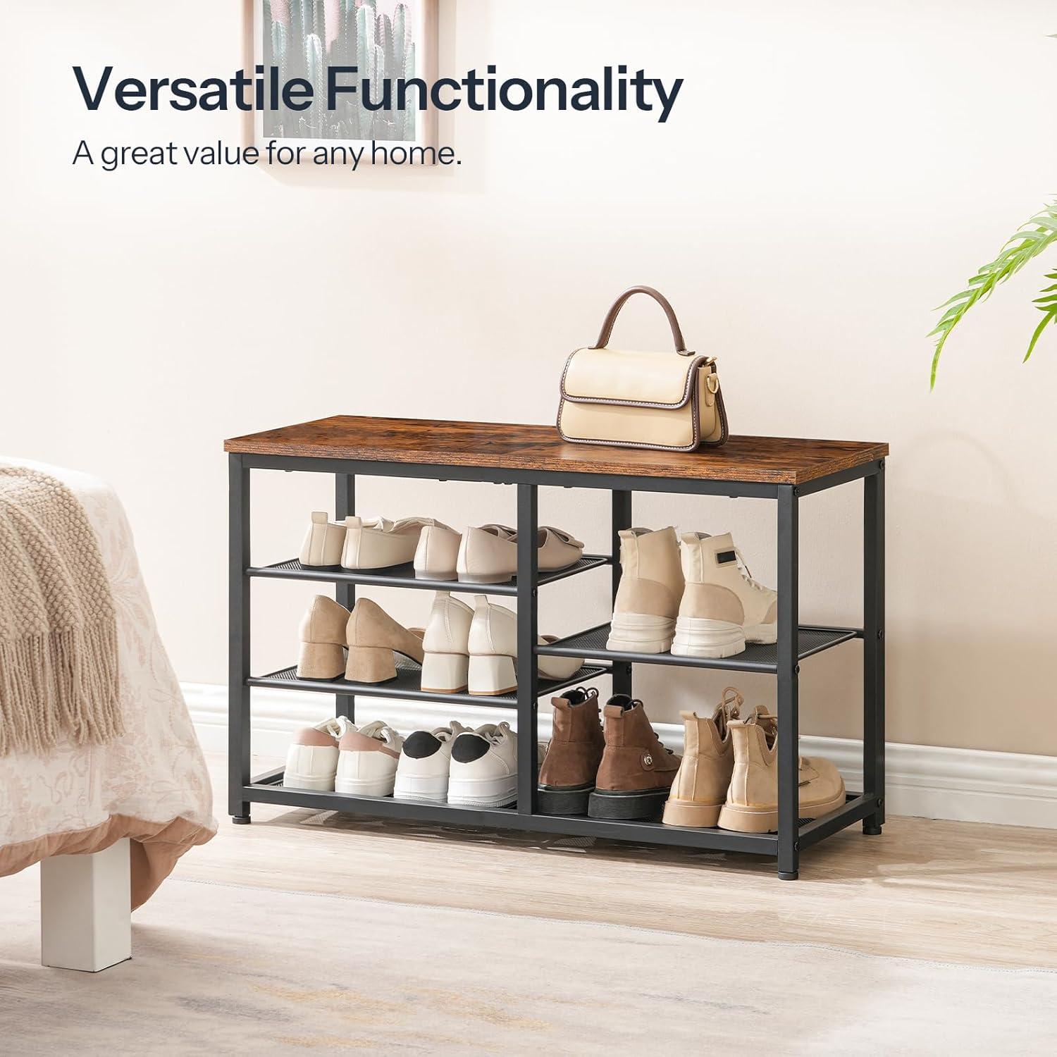 Banco para zapatos HOOBRO BF36HX01 80 cm Marrón Rústico y Negro