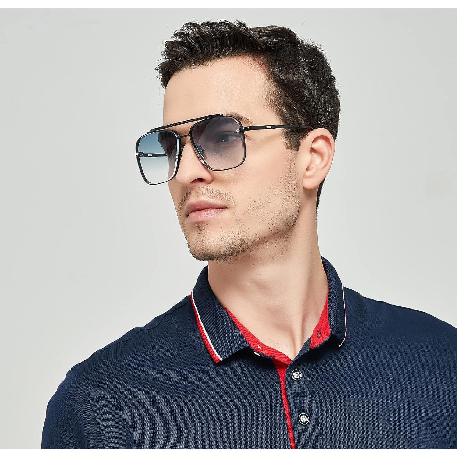 Gafas de sol aviador grandes C9 con lente azul degradado