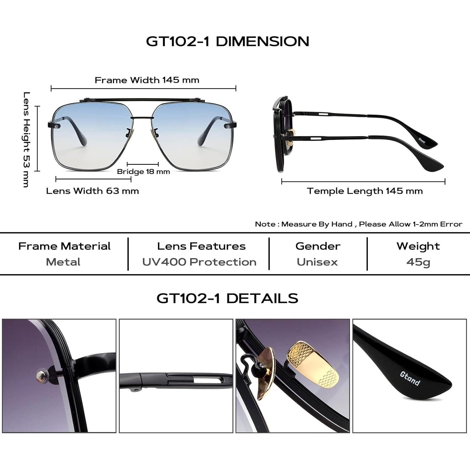 Gafas de sol aviador grandes C9 con lente azul degradado