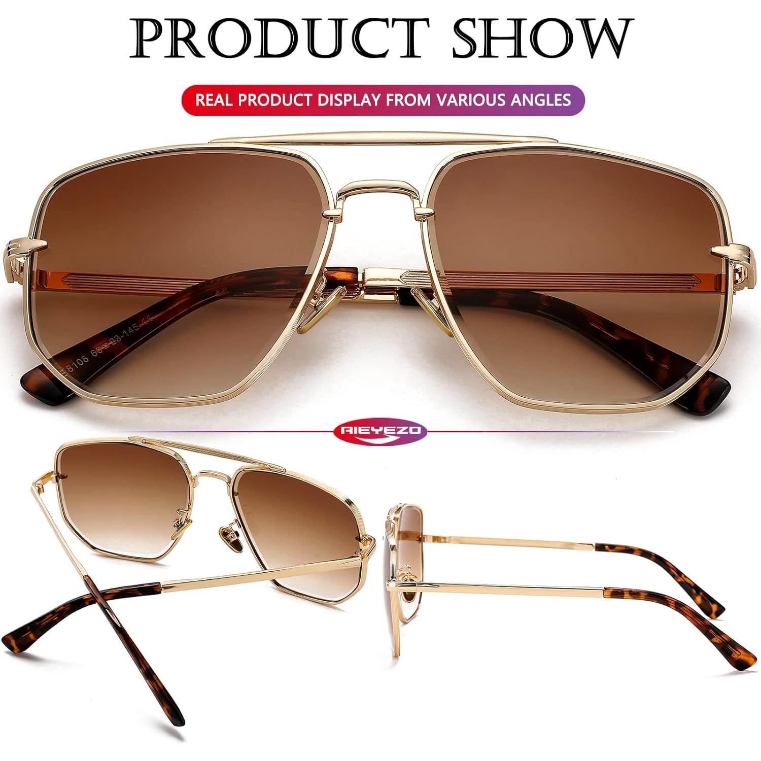 Gafas de sol cuadradas AIEYEZO UV400 estilo piloto militar