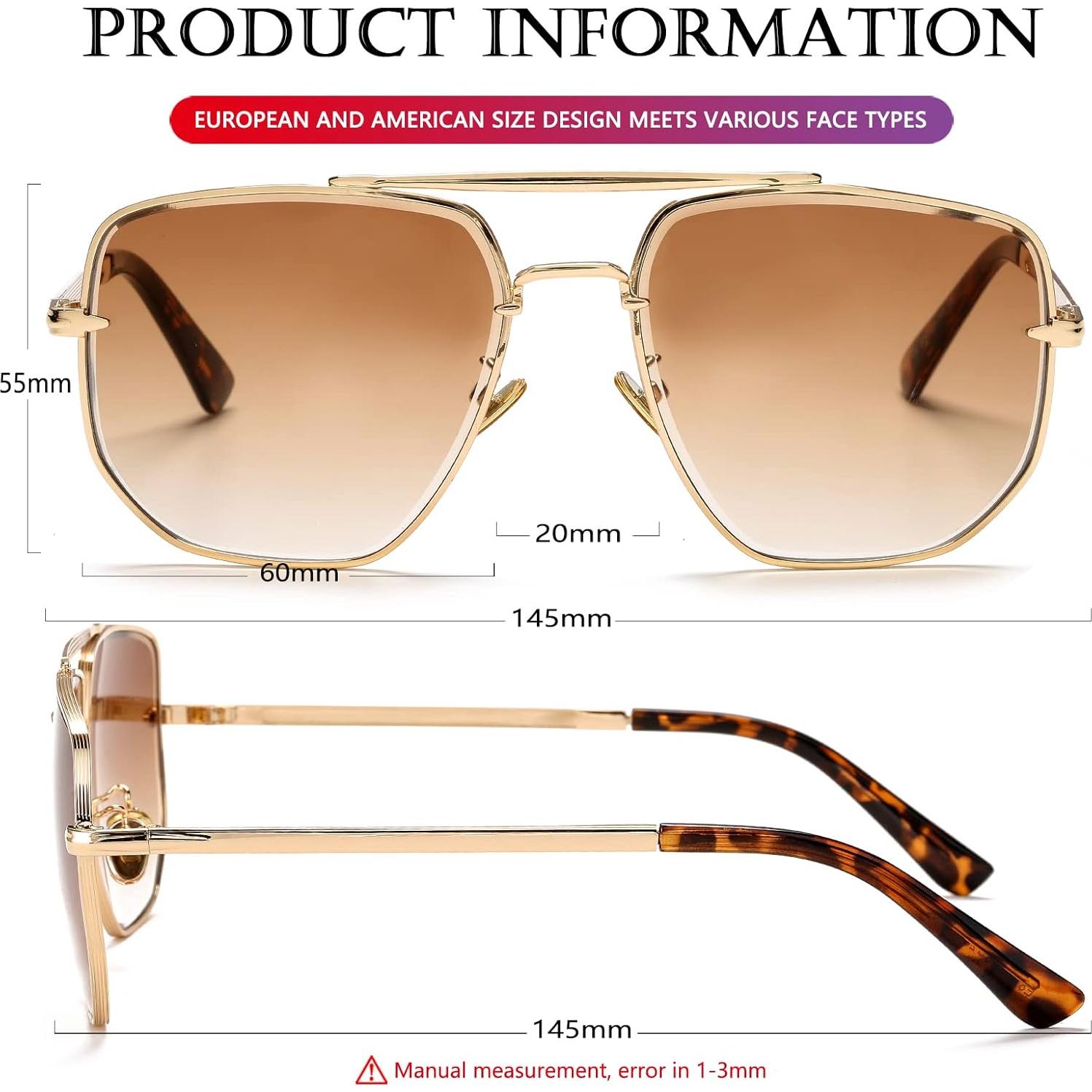 Gafas de sol cuadradas AIEYEZO UV400 estilo piloto militar