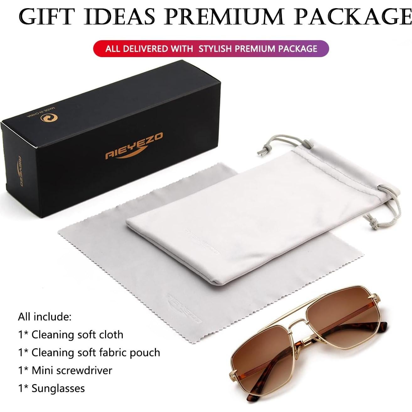 Gafas de sol cuadradas AIEYEZO UV400 estilo piloto militar