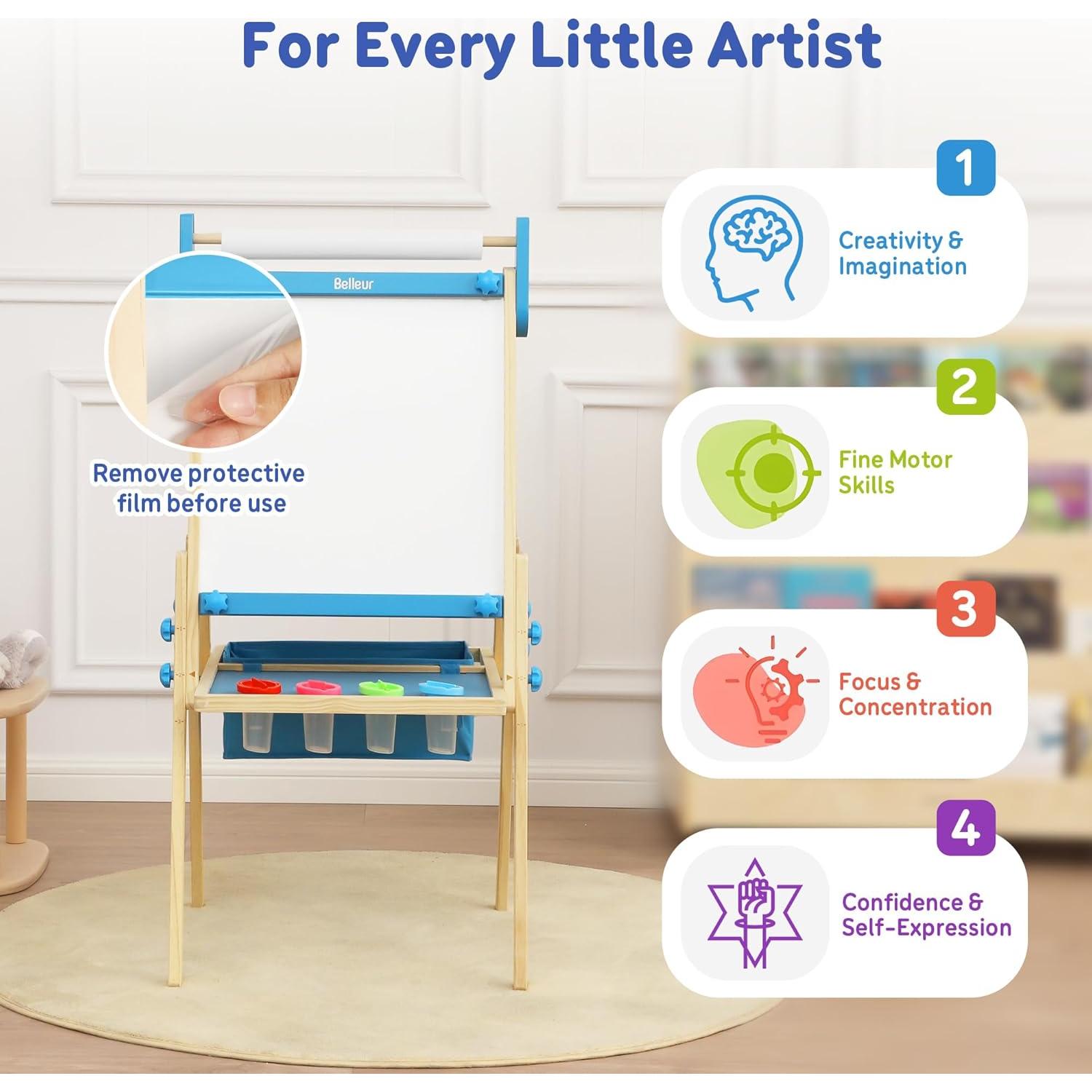 Caballete de Arte Ajustable Belleur para Niños 2-8 Años - Azul