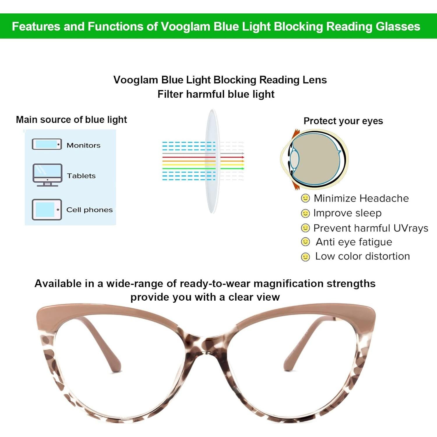 Gafas de lectura VOOGLAM Trudie anti luz azul para mujeres