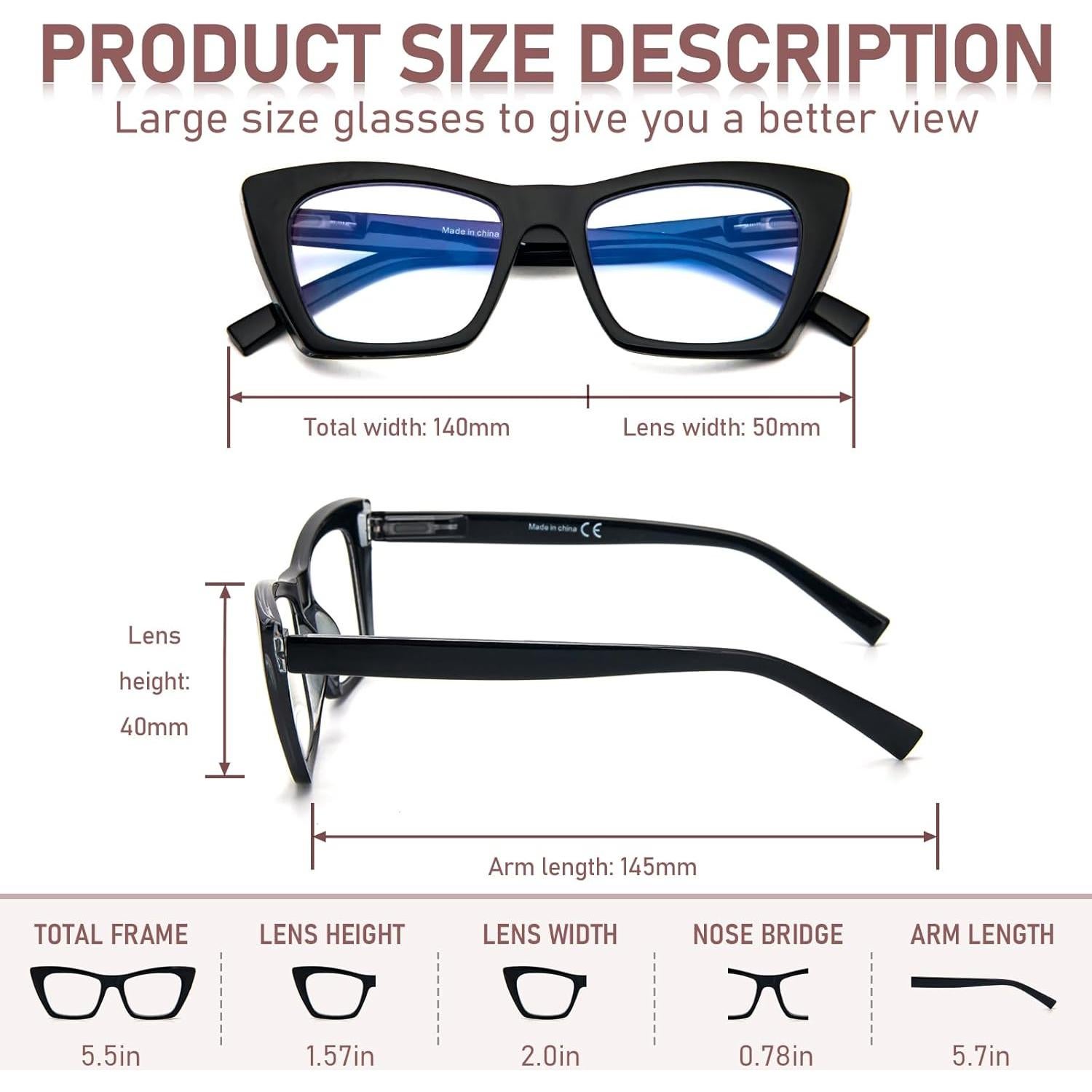 Paquete de 3 Gafas de Lectura HONGFA Cat Eye con Luz Azul