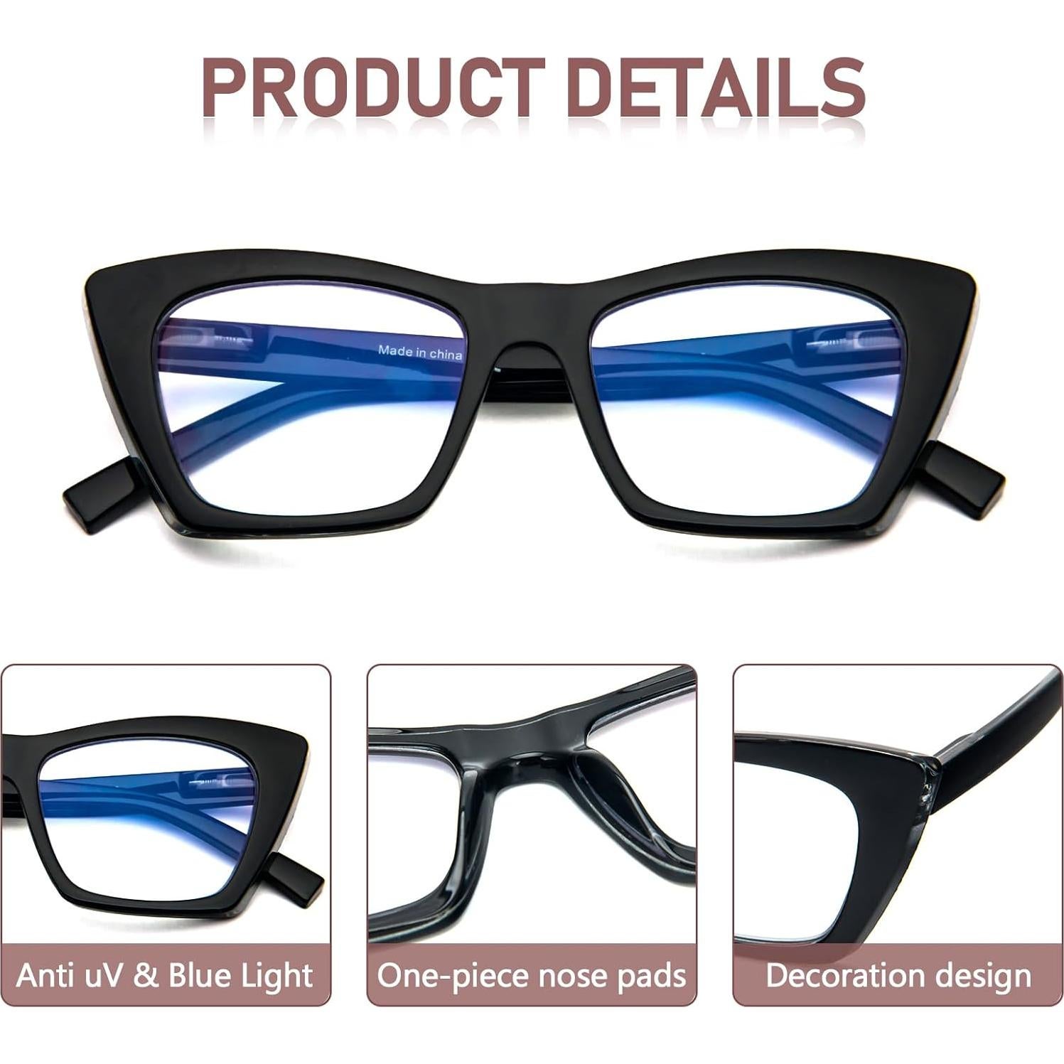 Paquete de 3 Gafas de Lectura HONGFA Cat Eye con Luz Azul