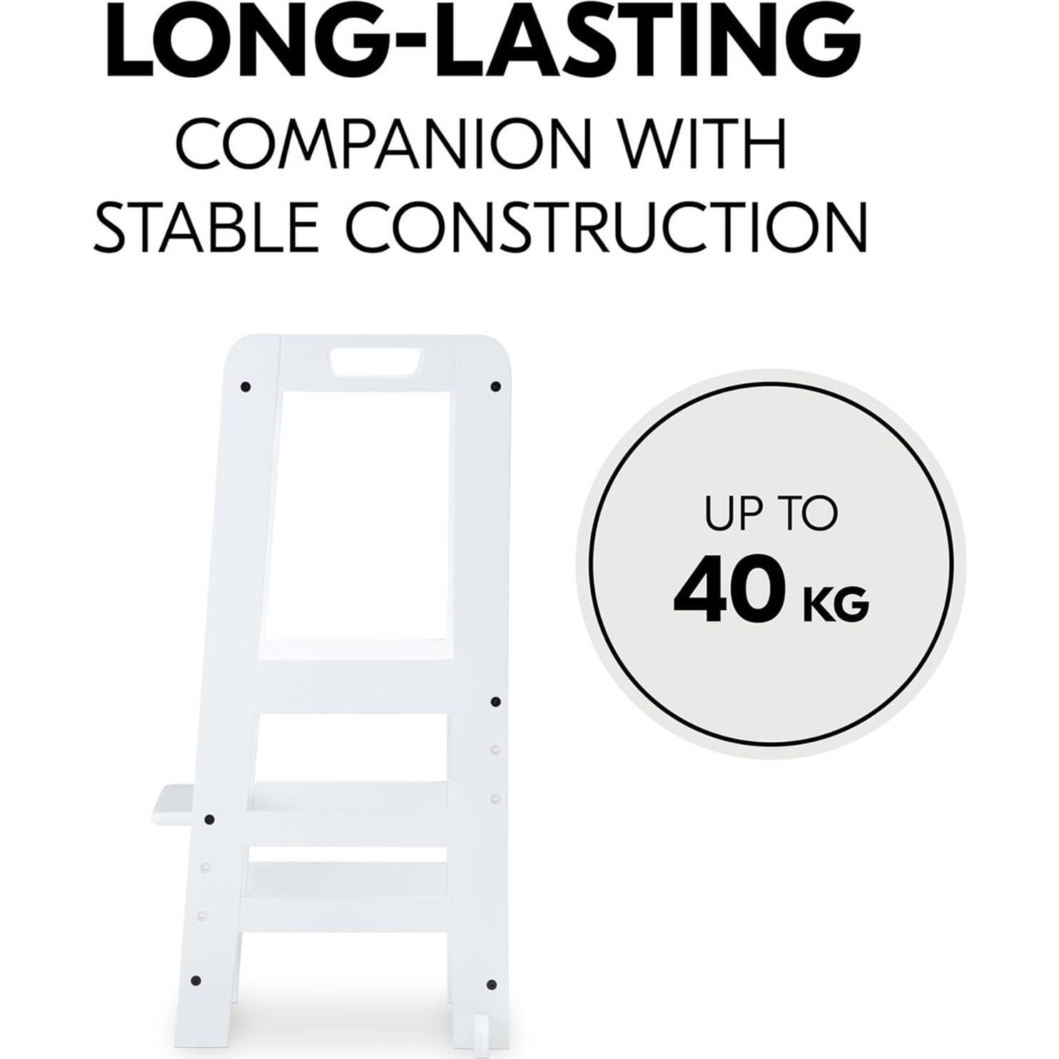 Torre de Aprendizaje Montessori Hauck Learn N Explore, Madera Ajustable, Blanco