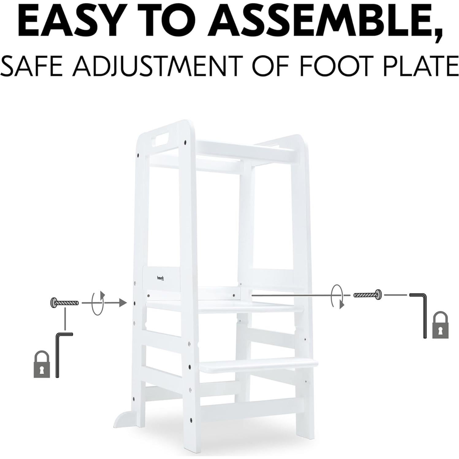 Torre de Aprendizaje Montessori Hauck Learn N Explore, Madera Ajustable, Blanco