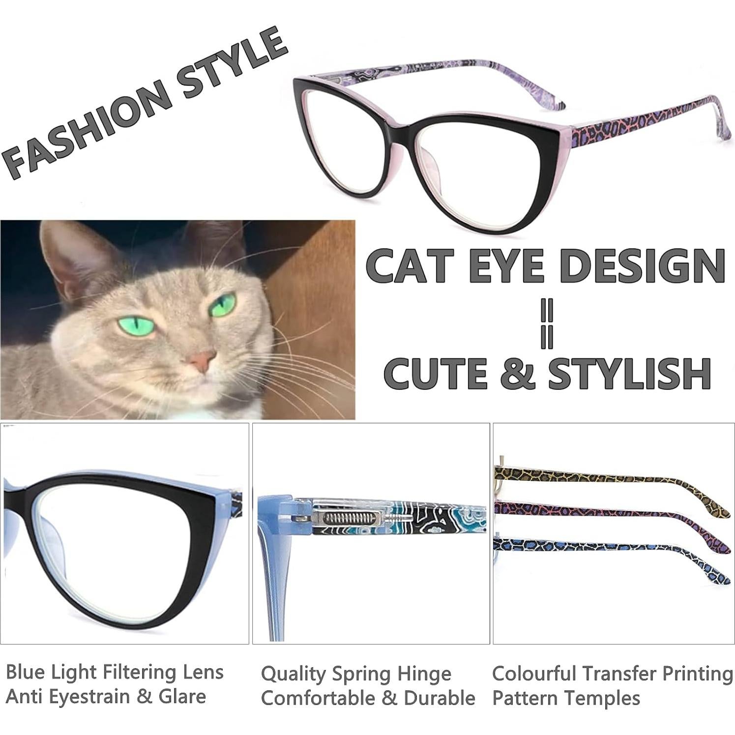 CRGATV Reading Glasses 3 Pack Blue Light Blocking Computer Readers for Women Stylish Cat Eye Design Anti Eyestrain & Glare +2.25 Strength