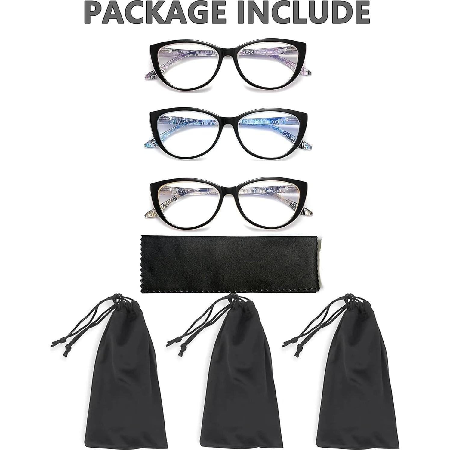 CRGATV Reading Glasses 3 Pack Blue Light Blocking Computer Readers for Women Stylish Cat Eye Design Anti Eyestrain & Glare +2.25 Strength