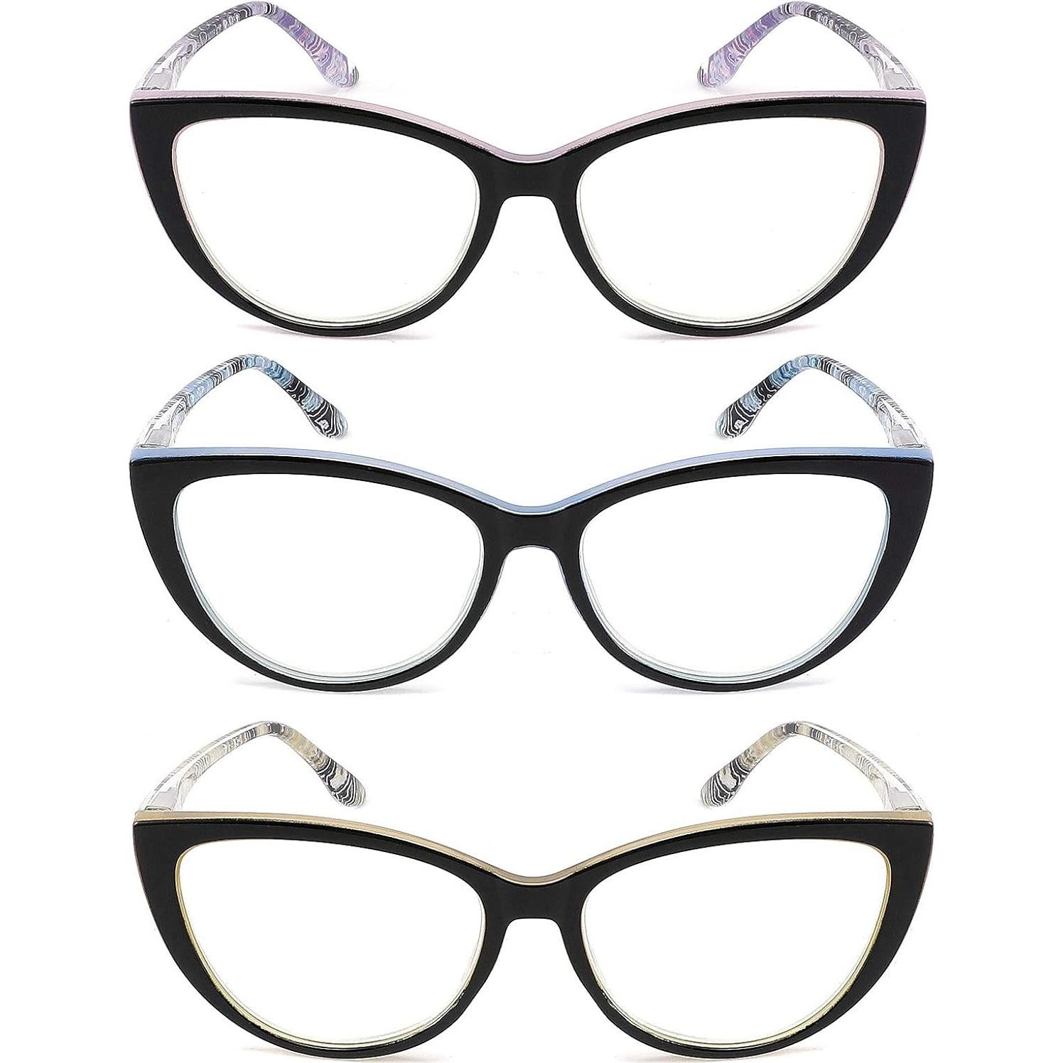 CRGATV Reading Glasses 3 Pack Blue Light Blocking Computer Readers for Women Stylish Cat Eye Design Anti Eyestrain & Glare +2.25 Strength