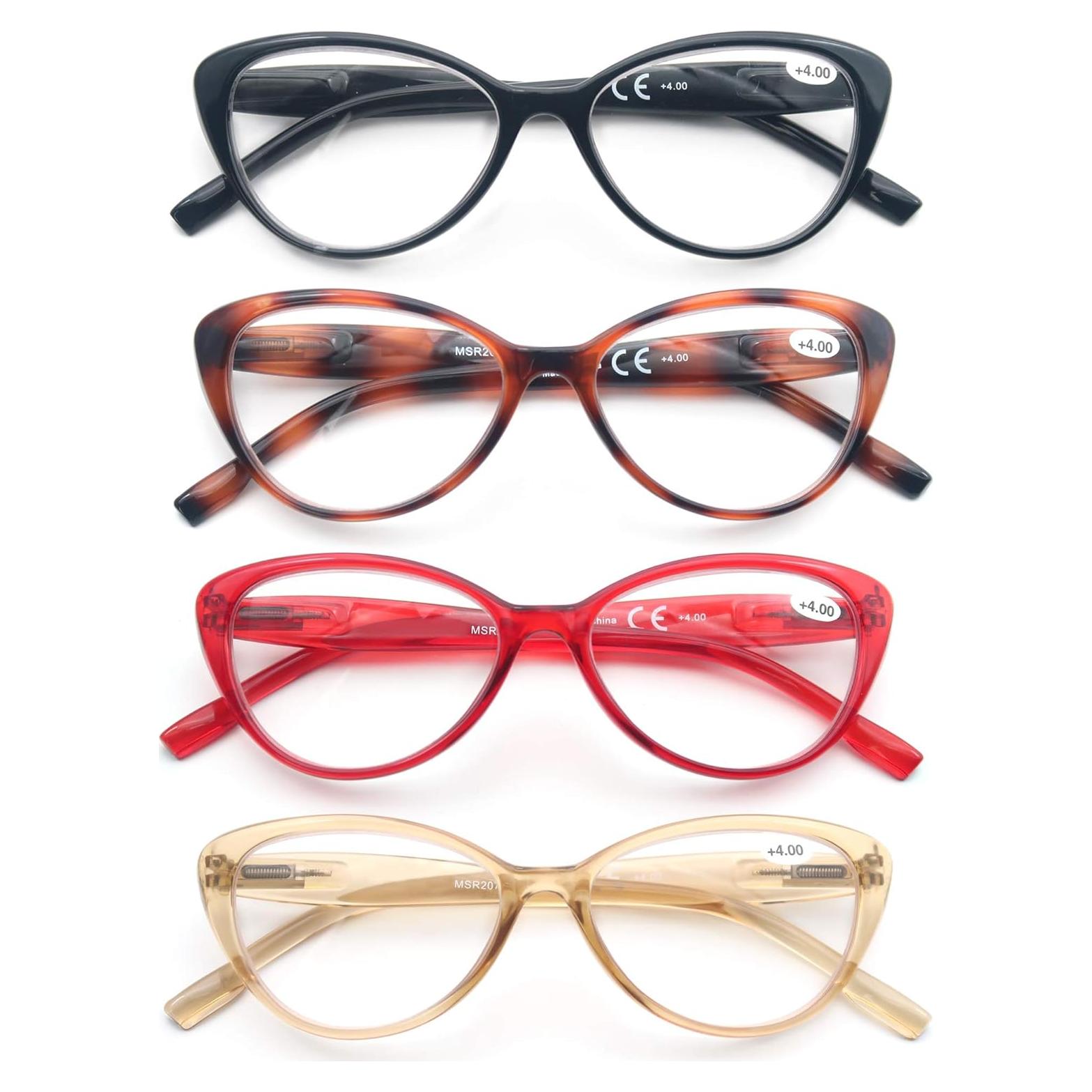 Colorful Reading Glasses for Women Lightweight Stylish Readers Cute Cheaters Glasses 4 Pack Comfortable Spring Hinges