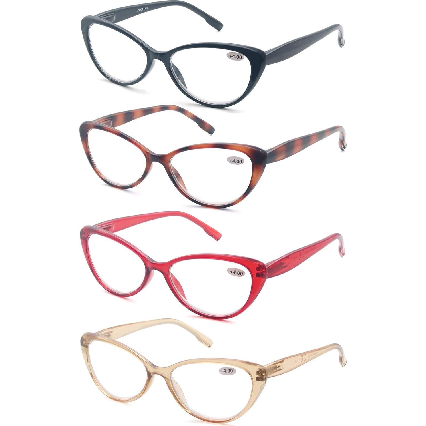 Colorful Reading Glasses for Women Lightweight Stylish Readers Cute Cheaters Glasses 4 Pack Comfortable Spring Hinges