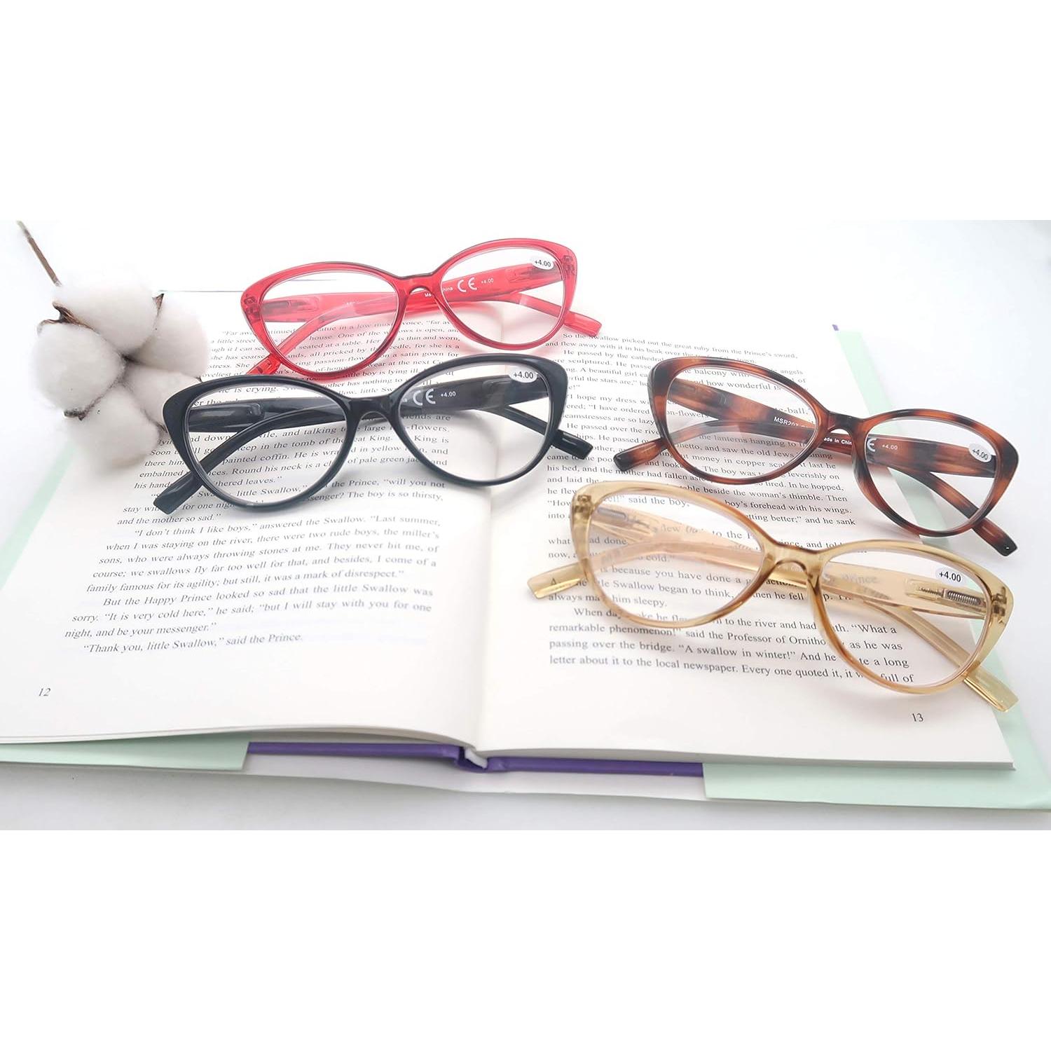 Colorful Reading Glasses for Women Lightweight Stylish Readers Cute Cheaters Glasses 4 Pack Comfortable Spring Hinges