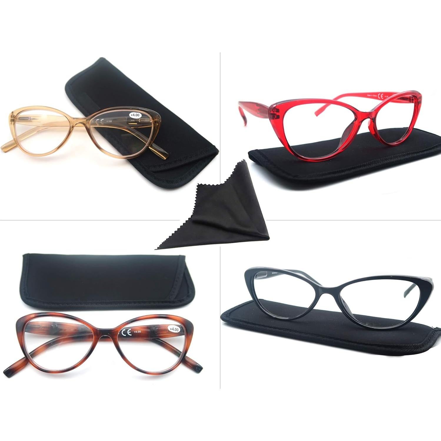 Colorful Reading Glasses for Women Lightweight Stylish Readers Cute Cheaters Glasses 4 Pack Comfortable Spring Hinges