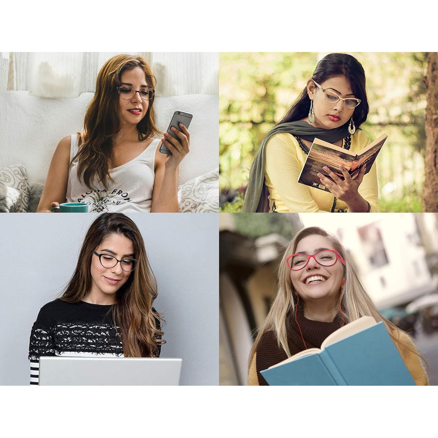 Colorful Reading Glasses for Women Lightweight Stylish Readers Cute Cheaters Glasses 4 Pack Comfortable Spring Hinges