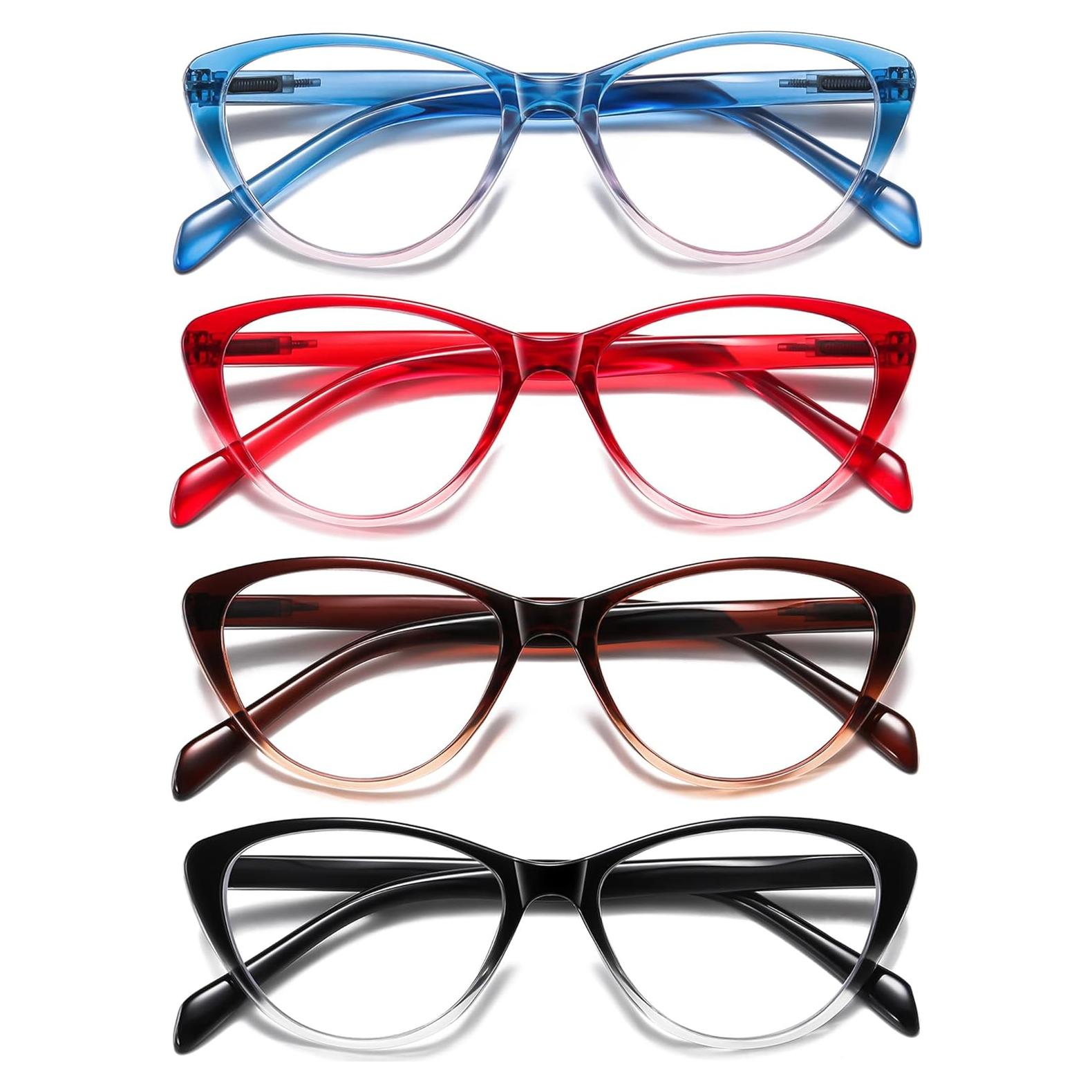 Cat Eye Reading Glasses for Women Blue Light Blocking,Readers for Women 2.0 with Comfort Spring Hinges,Fashion Designer Ladies Eyeglasses(4 pack)