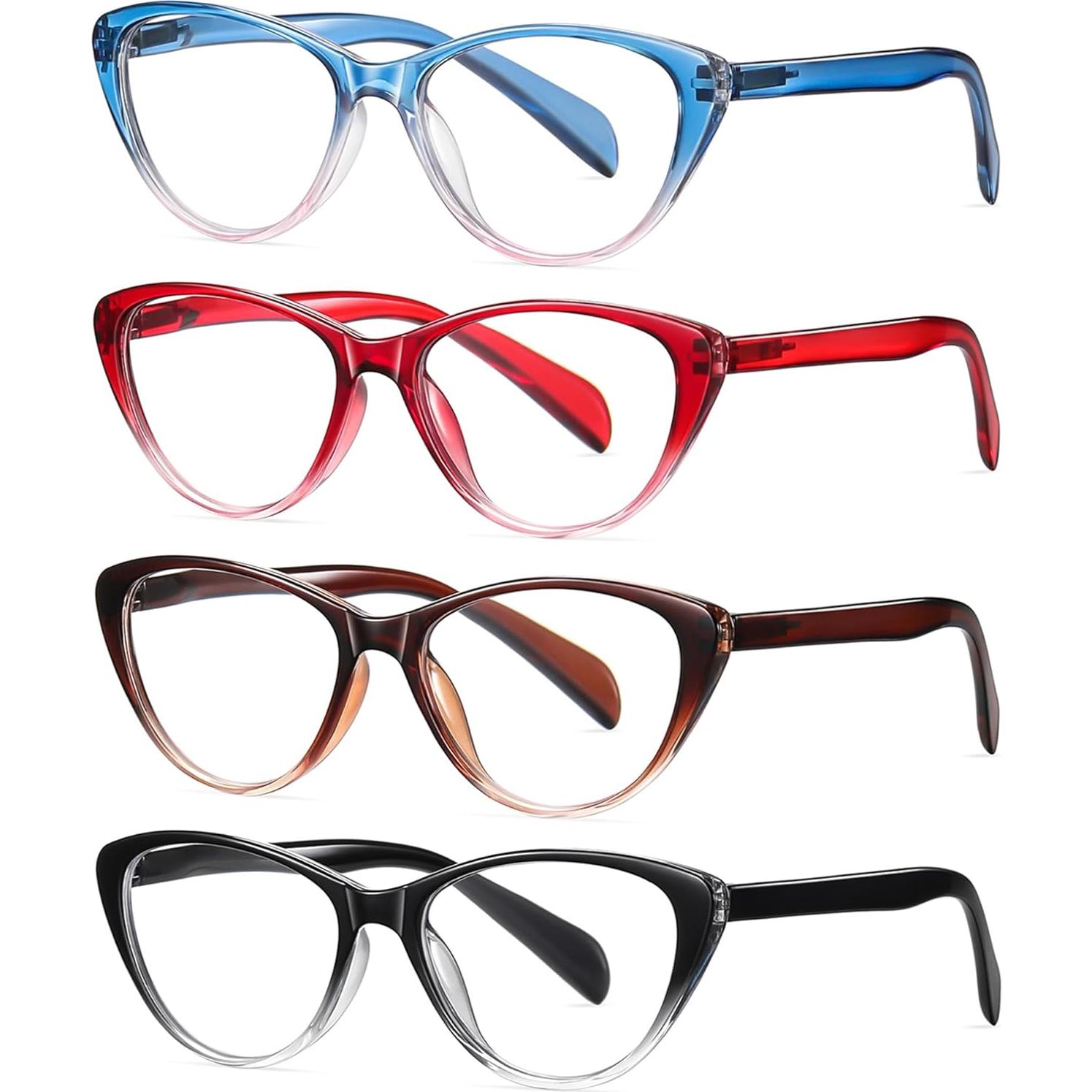 Cat Eye Reading Glasses for Women Blue Light Blocking,Readers for Women 2.0 with Comfort Spring Hinges,Fashion Designer Ladies Eyeglasses(4 pack)