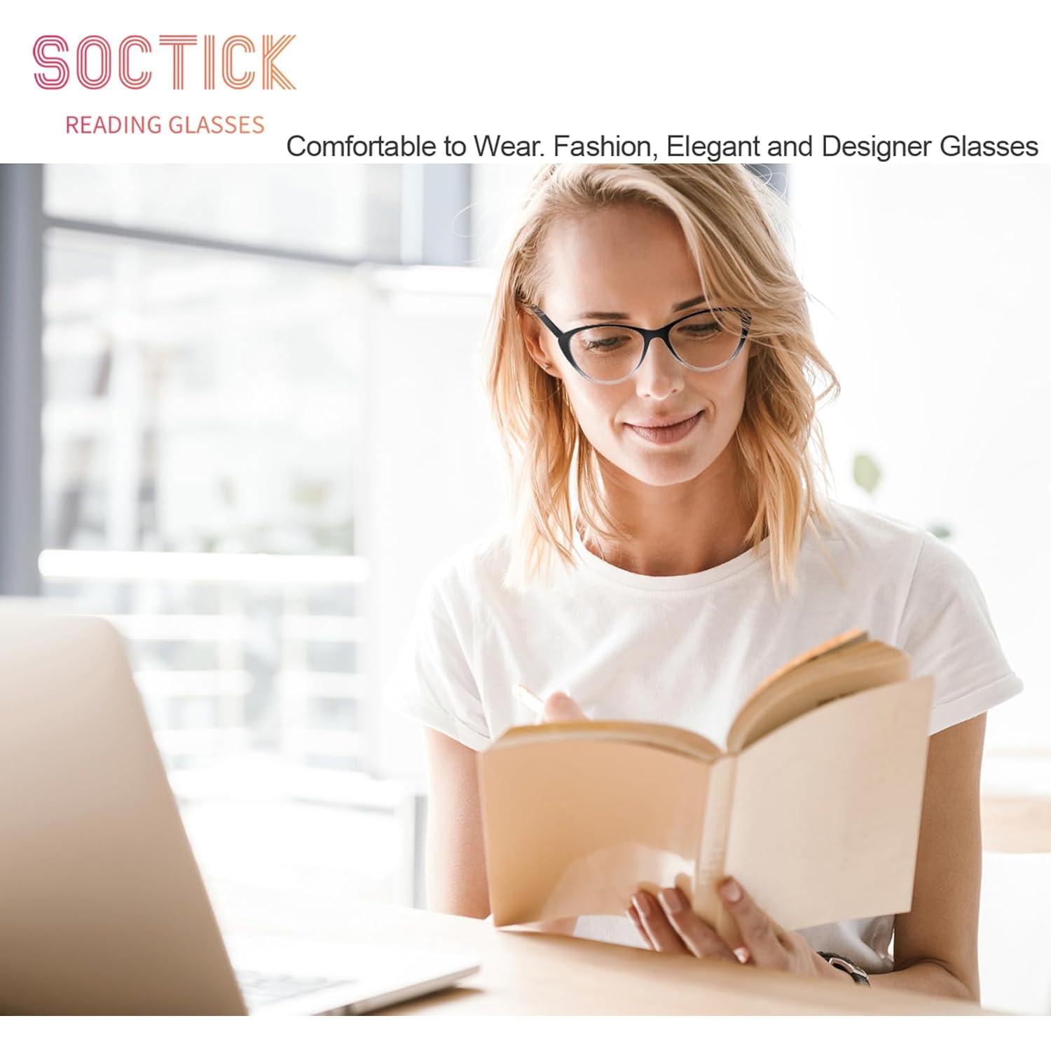 Cat Eye Reading Glasses for Women Blue Light Blocking,Readers for Women 2.0 with Comfort Spring Hinges,Fashion Designer Ladies Eyeglasses(4 pack)