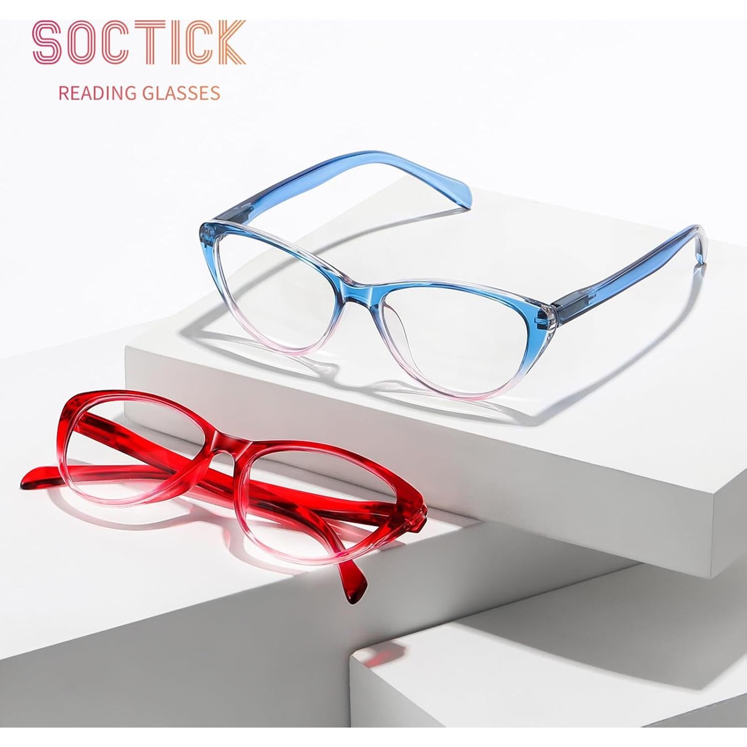 Cat Eye Reading Glasses for Women Blue Light Blocking,Readers for Women 2.0 with Comfort Spring Hinges,Fashion Designer Ladies Eyeglasses(4 pack)