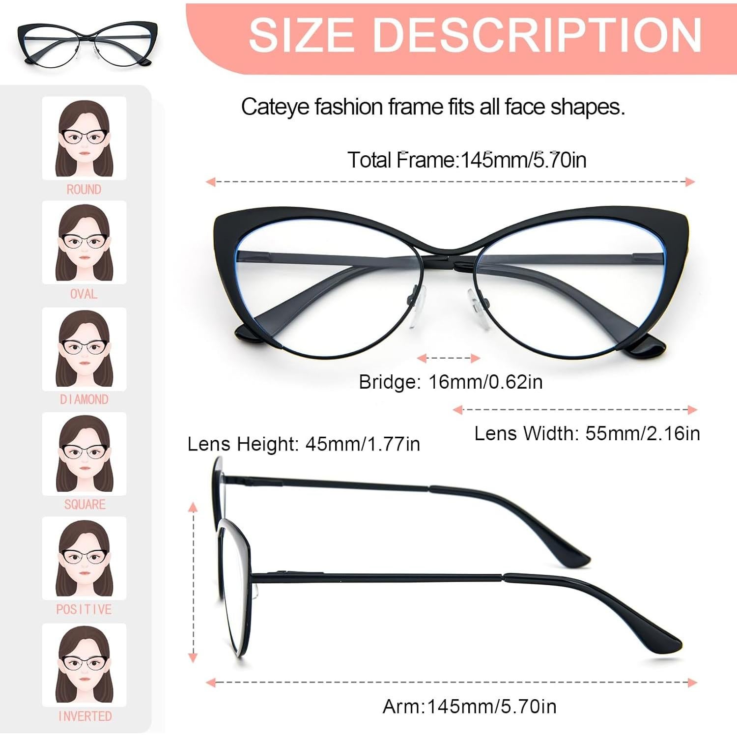 KoKoBin Cat Eye Reading Glasses - 2 Pairs Metal Frame Glasses Spring Hinge Readers with Leather Pouch for Men and Women