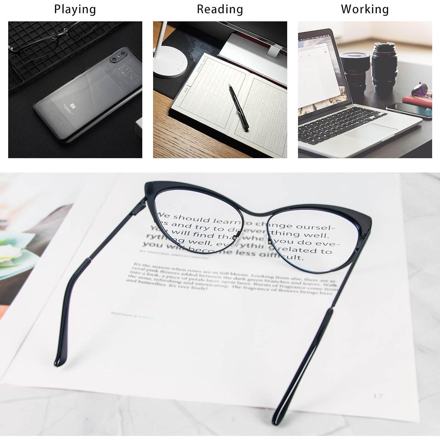 KoKoBin Cat Eye Reading Glasses - 2 Pairs Metal Frame Glasses Spring Hinge Readers with Leather Pouch for Men and Women