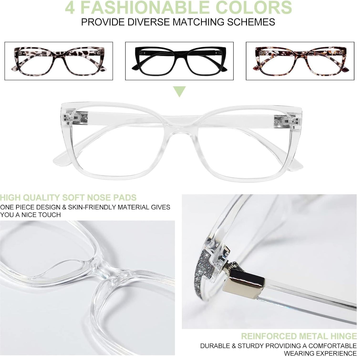 Gafas de Lectura Grandes WEMOOTANTS Estilo Gato 1.5x Brillantes